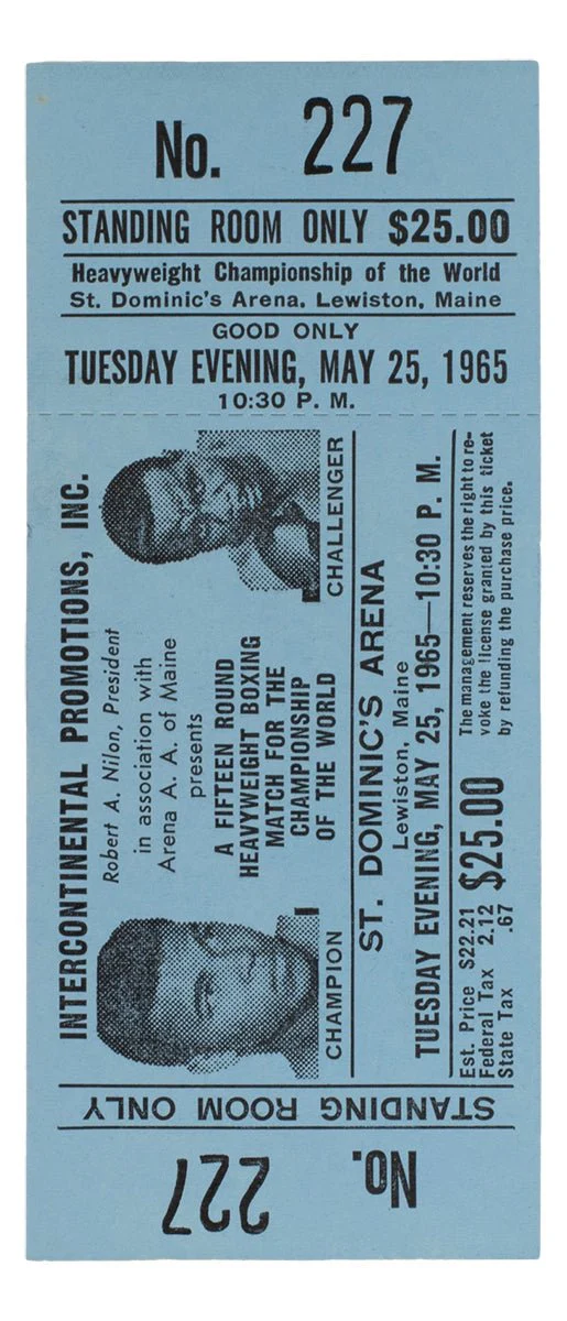 1965 Muhammad Ali Vs Sonny Liston Phantom Punch Boxing Match Blue Full Ticket - Image 2