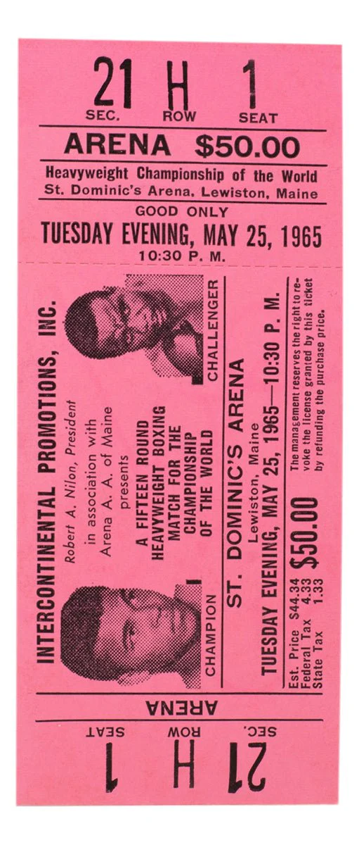 1965 Muhammad Ali Vs Sonny Liston Phantom Punch Boxing Match Pink Full Ticket - Image 2