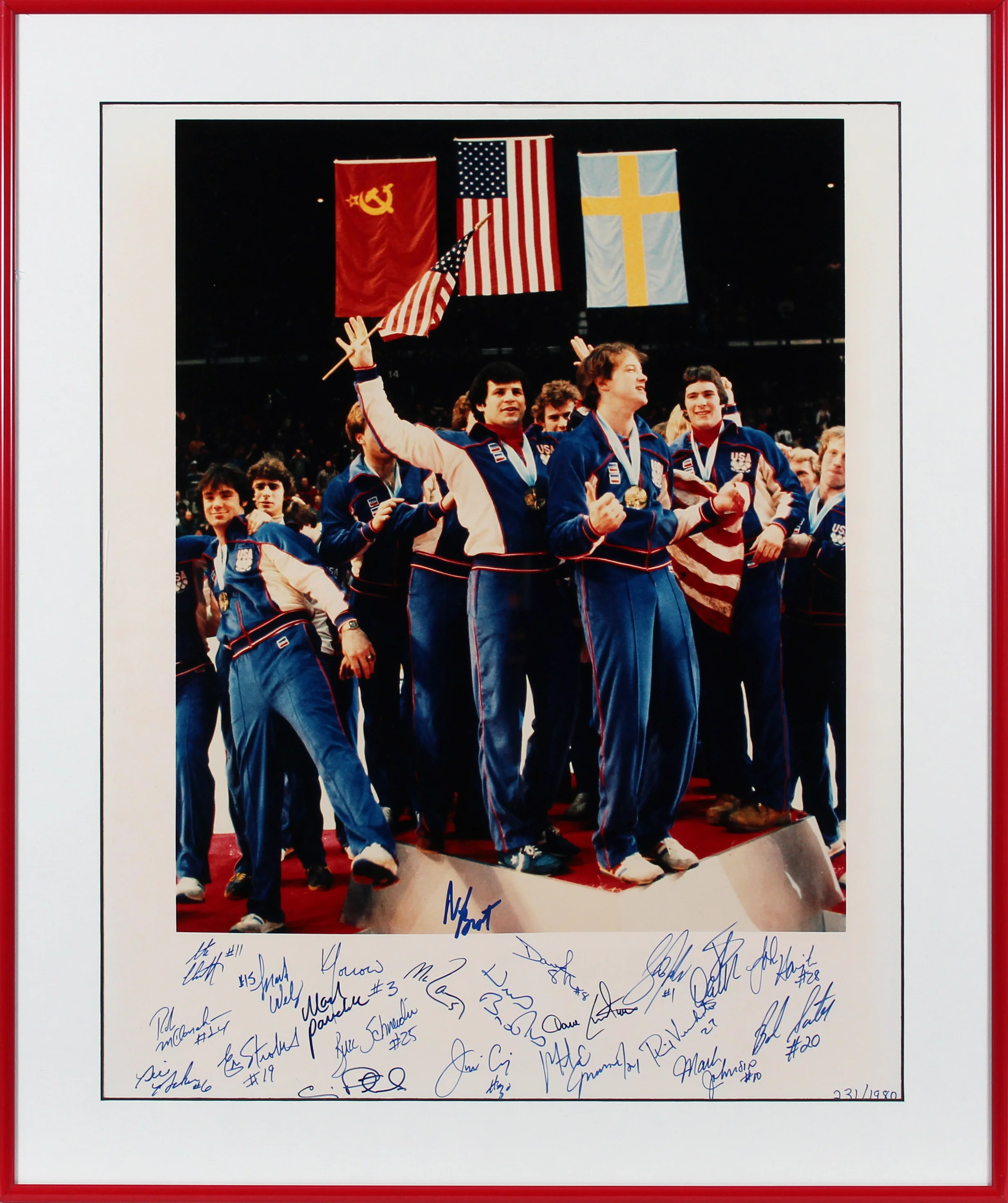 1980 Hockey (21) Herb Brooks, Broten, Eruzione, Craig Signed Framed Photo BAS - Image 2