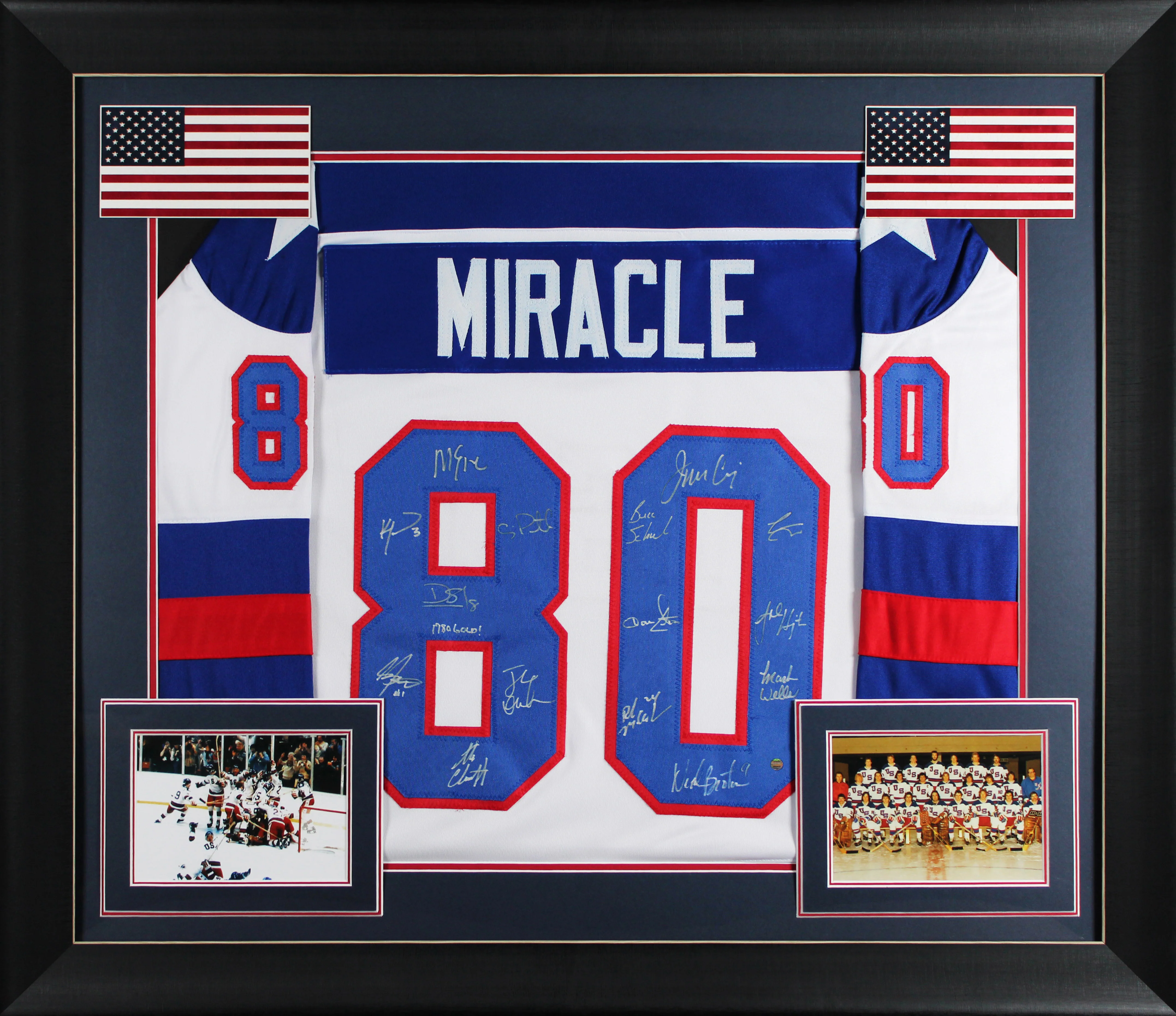 1980 USA Hockey (15) Craig, Eruzione, Broten Signed White Framed Jersey Steiner - Image 2
