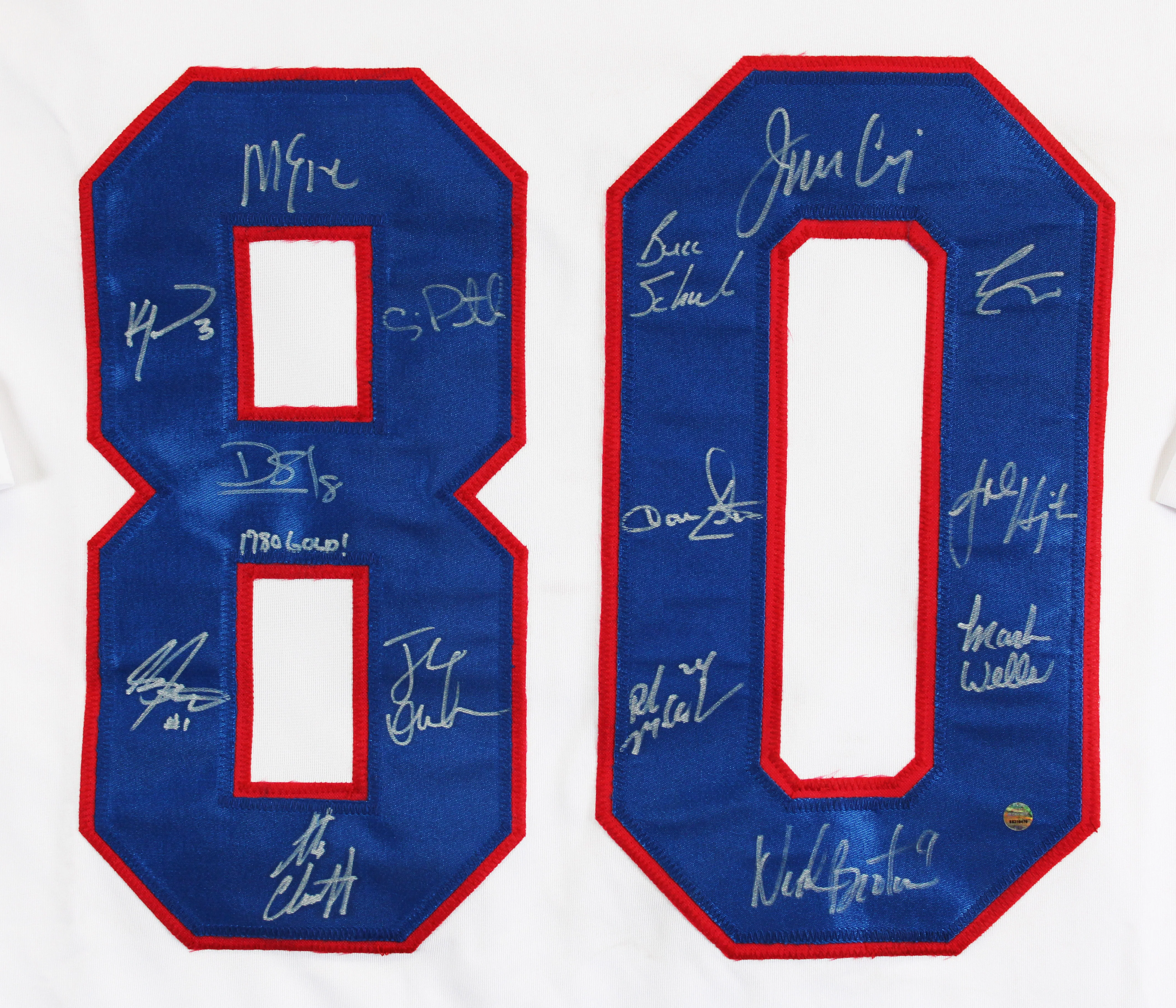 1980 USA Hockey (15) Craig, Eruzione, Broten Signed White Framed Jersey Steiner - Image 3