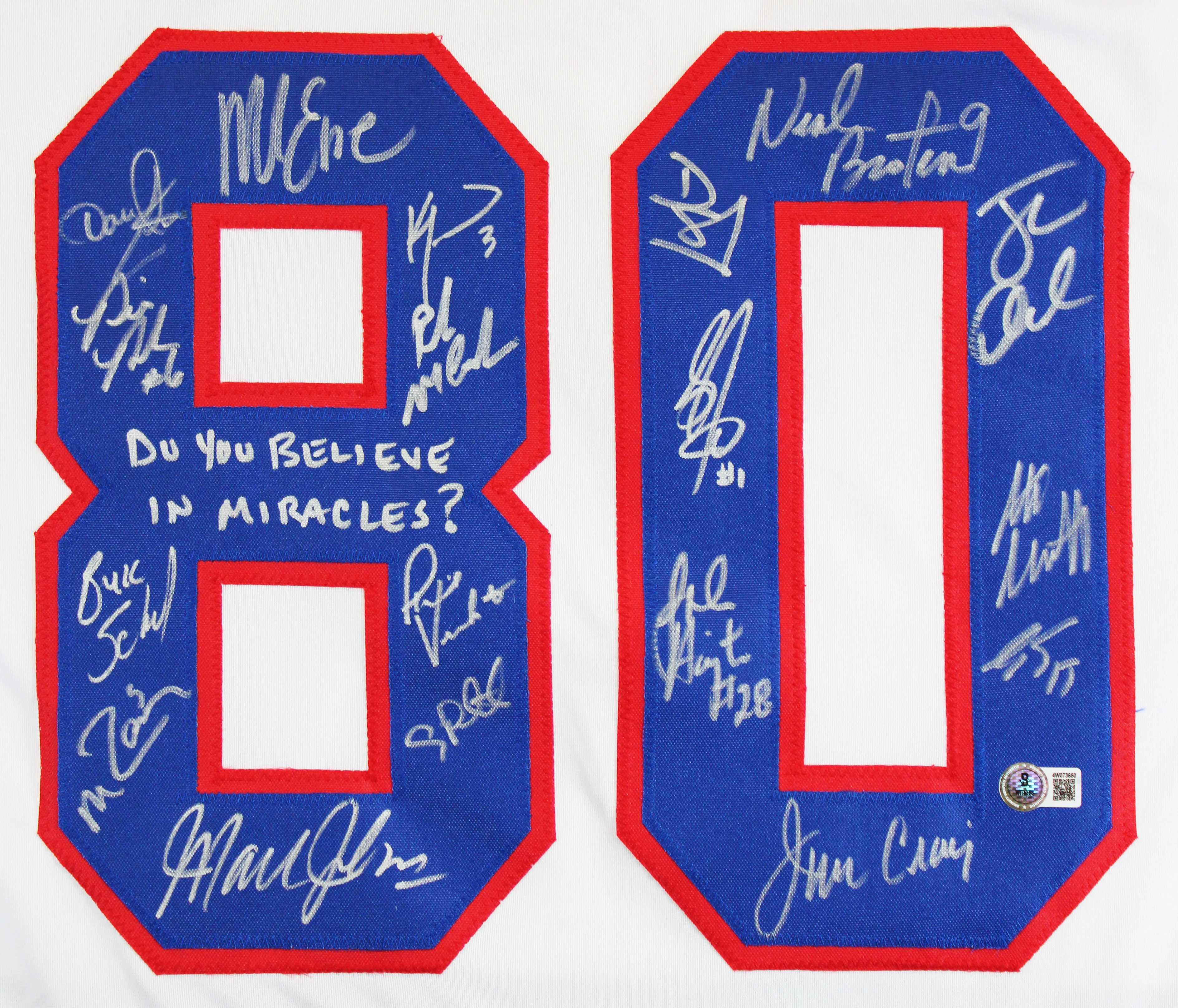 1980 USA Hockey 18 Autos Craig, Eruzione, Broten Signed White Jersey BAS Witness - Image 3