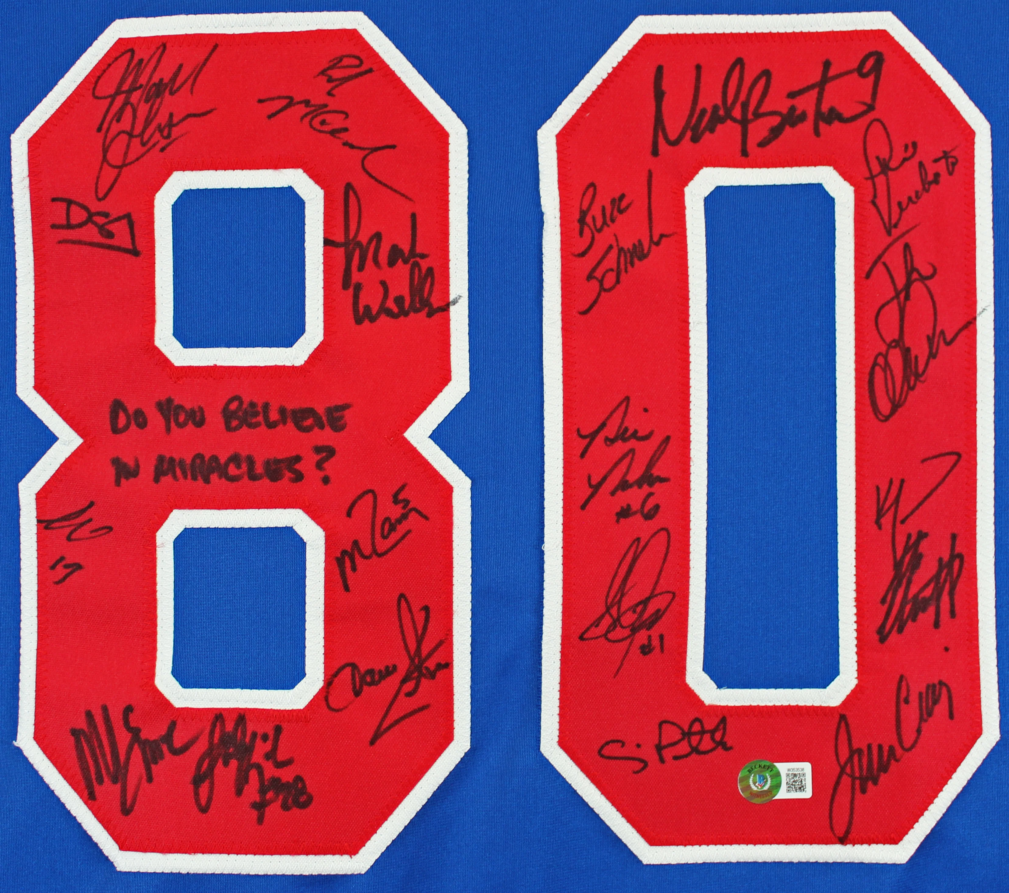 1980 USA Hockey 19 Autos Craig, Eruzione, Broten Signed Blue Framed Jersey BAS 2 - Image 3
