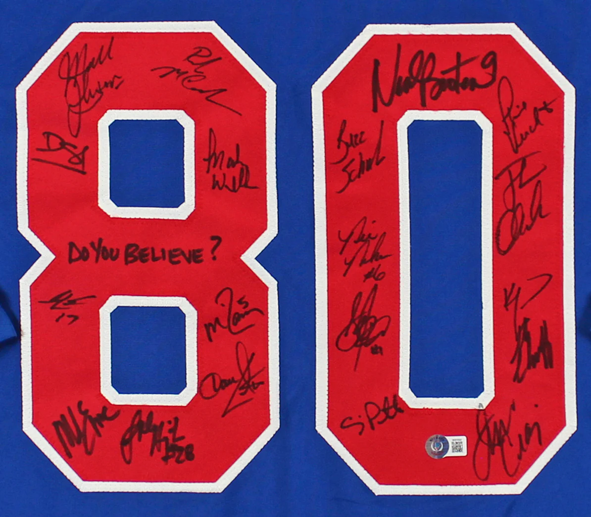 1980 USA Hockey 19 Autos Craig, Eruzione, Broten Signed Blue Framed Jersey BAS - Image 3