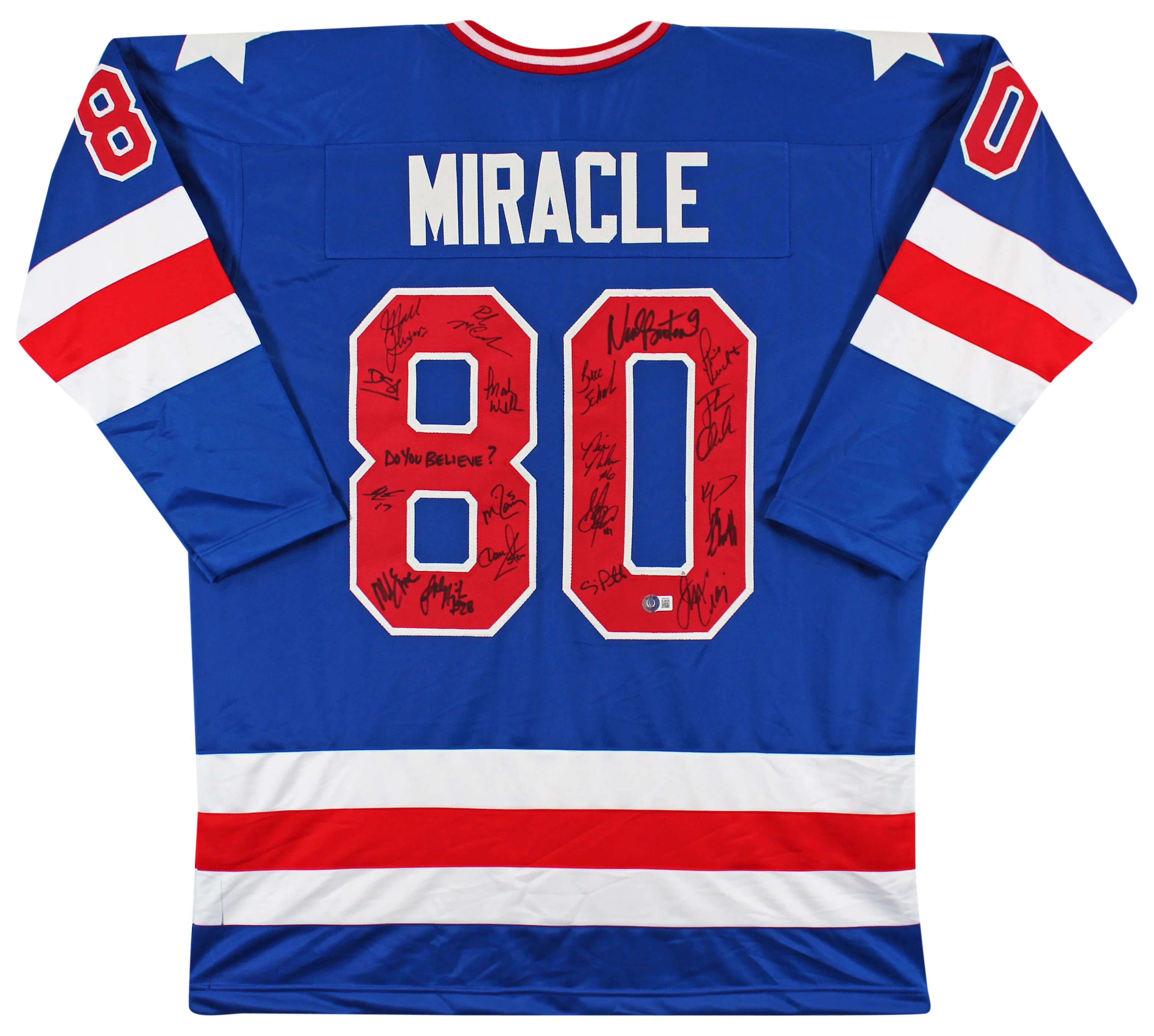 1980 USA Hockey 19 Autos Craig, Eruzione, Broten Signed Blue Jersey BAS Wit 1 - Image 2