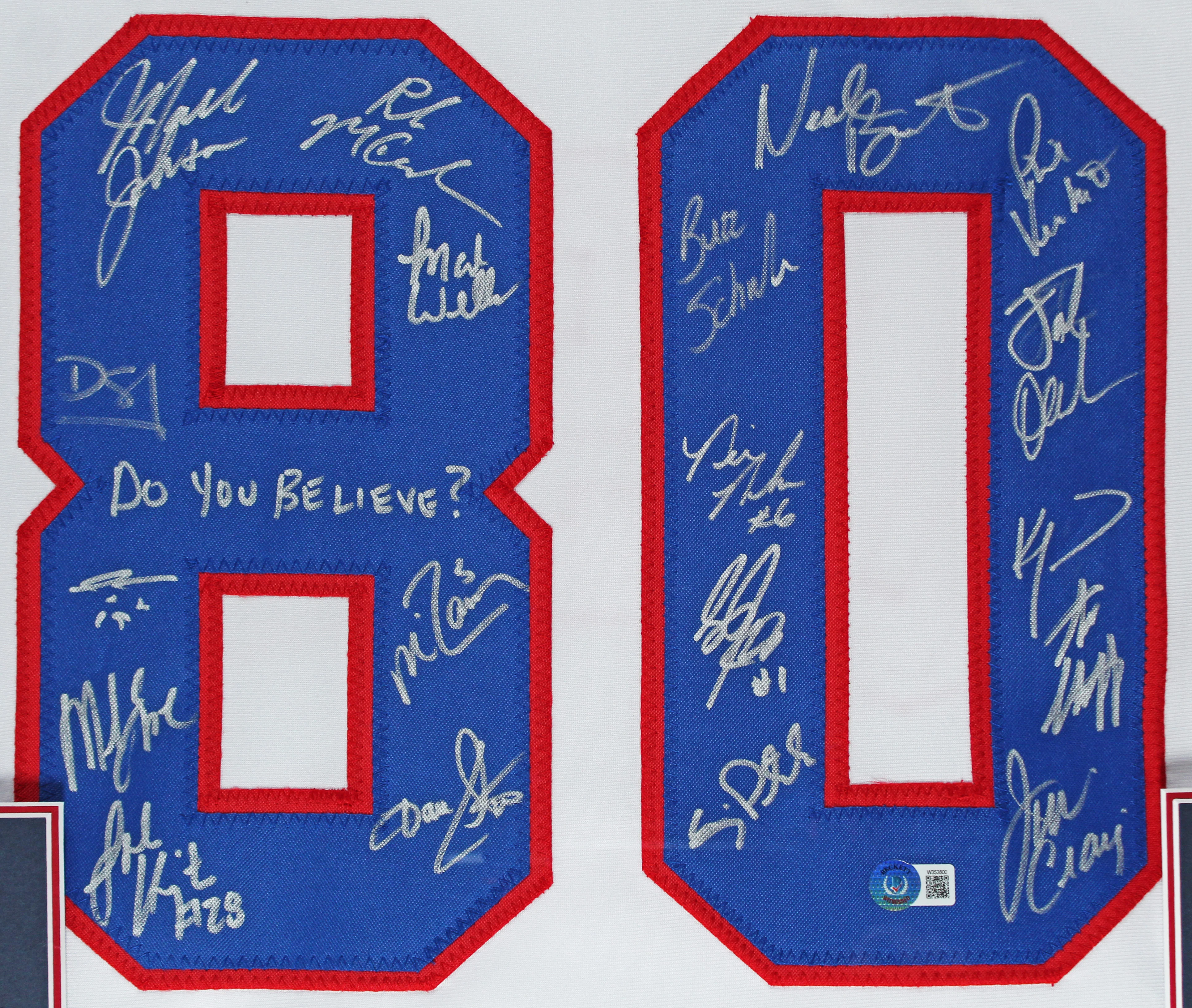 1980 USA Hockey 19 Autos Craig, Eruzione, Broten Signed White Framed Jersey BAS - Image 3