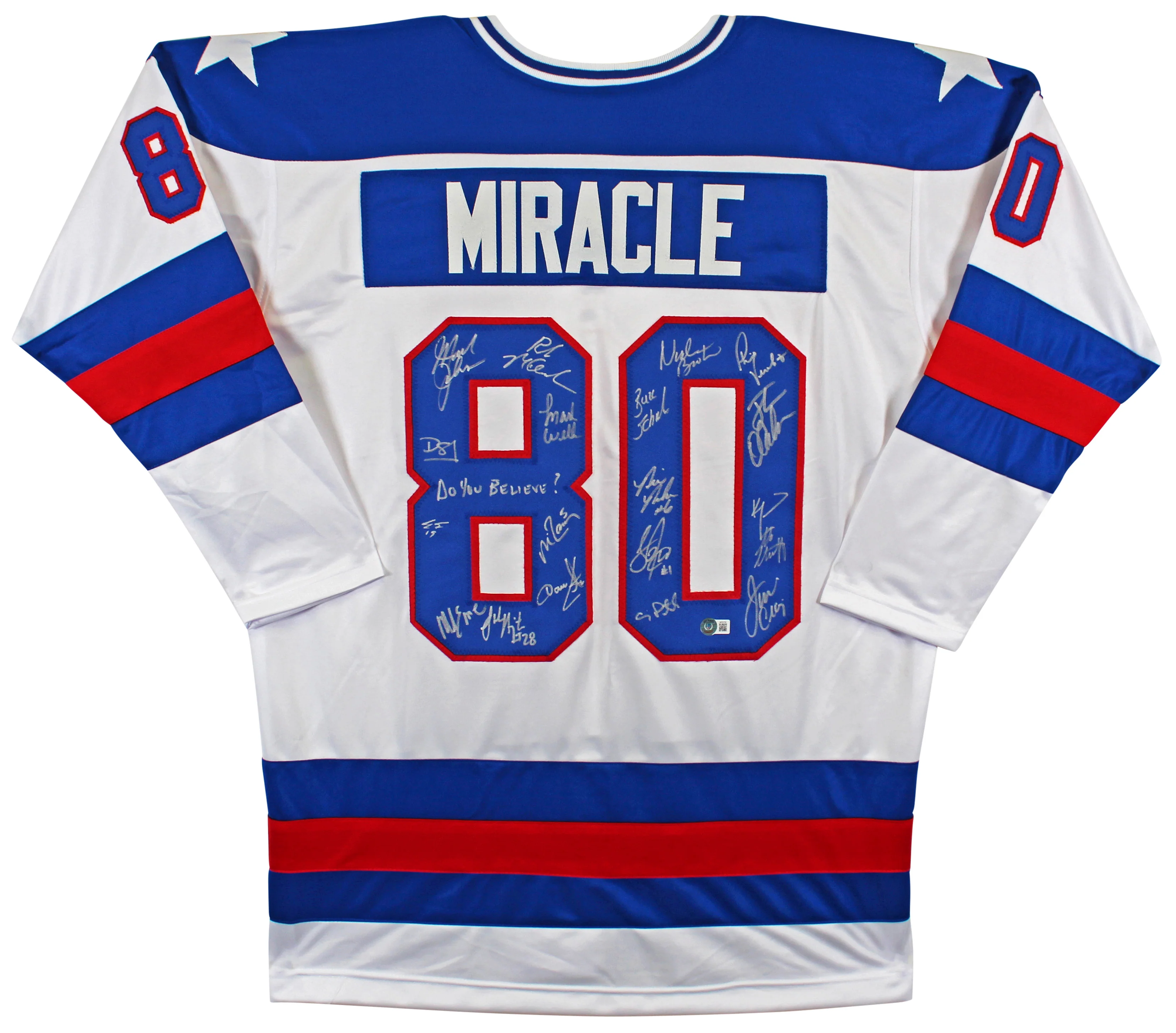 1980 USA Hockey 19 Autos Craig, Eruzione, Broten Signed White Jersey BAS Wit - Image 2