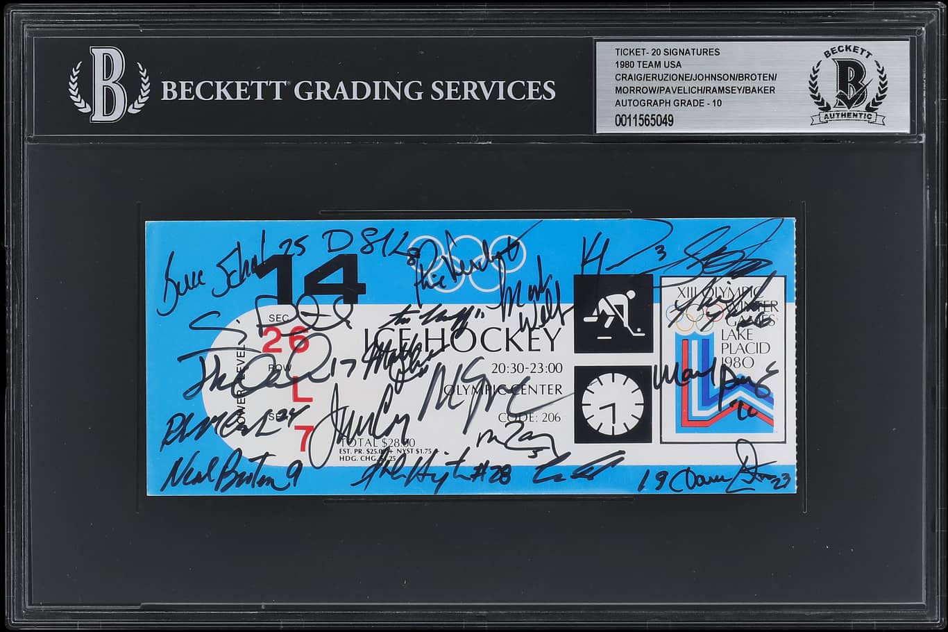 1980 Miracle On Ice USA Hockey (20) Signed Czech Game Ticket Feb 14 BAS Auto 10
