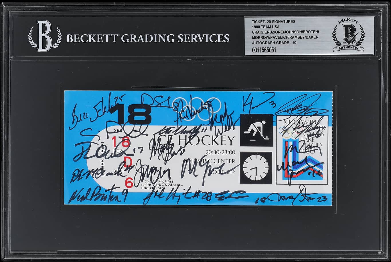 1980 Miracle on Ice USA Hockey (20) Signed Romania Game Ticket Feb 18 BAS Auto 10