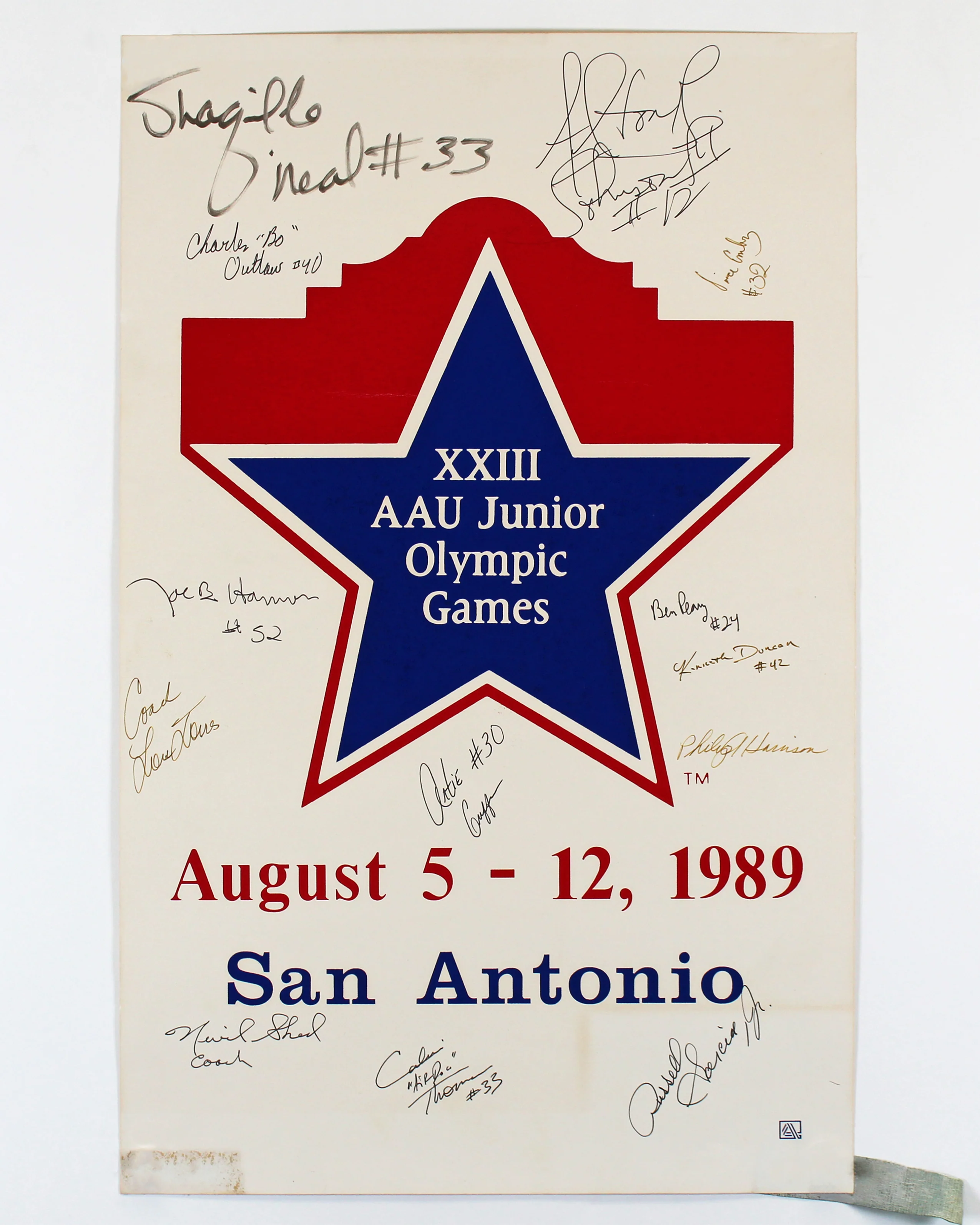 1989 AAU National Champion Shaquille O'Neal, Bo Outlaw Signed 14x22 Poster BAS - Image 2