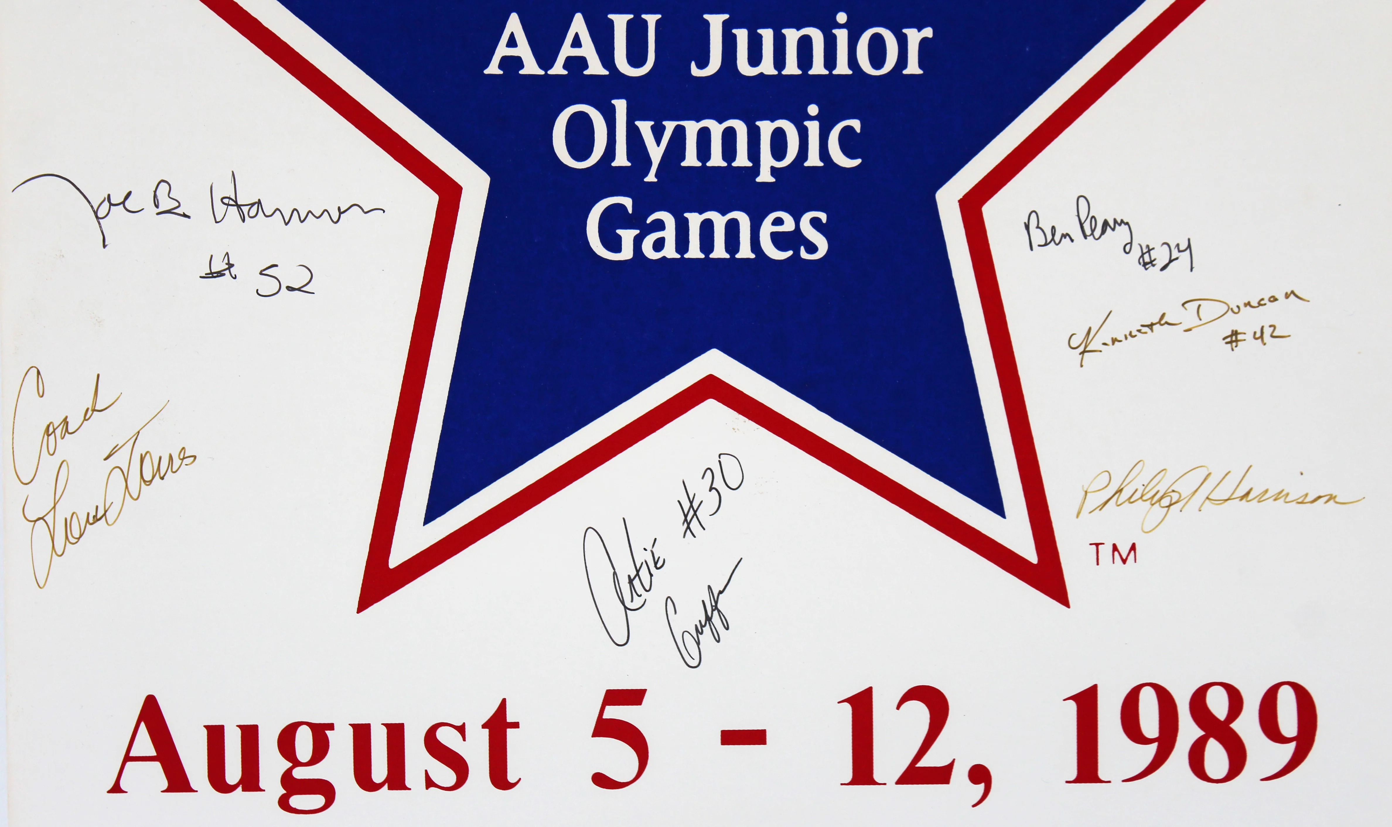 1989 AAU National Champion Shaquille O'Neal, Bo Outlaw Signed 14x22 Poster BAS - Image 5
