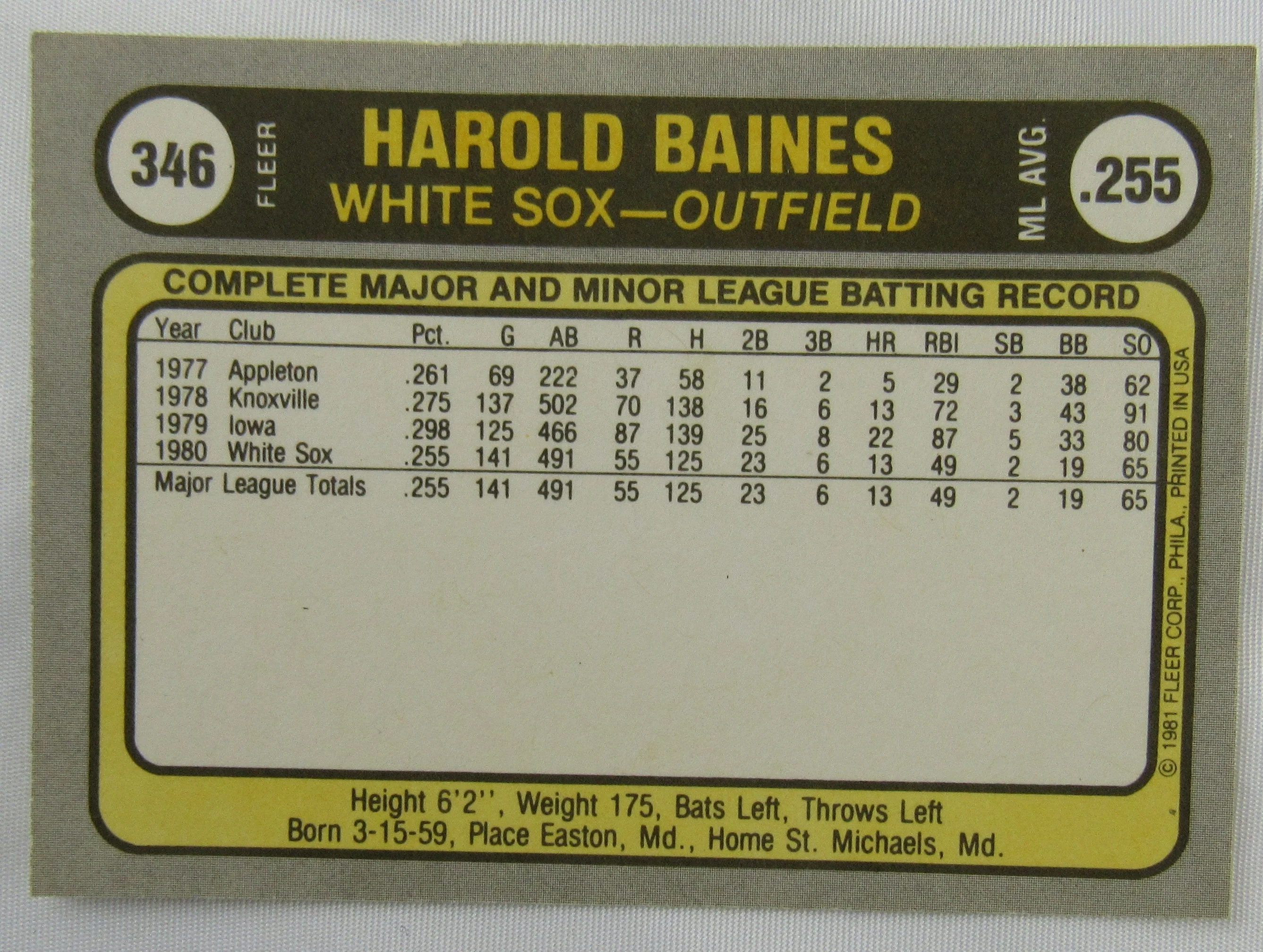 1981 Fleer Harold Baines Baseball Card Lot - 3 Total - Blackless Printing Error... - Image 4