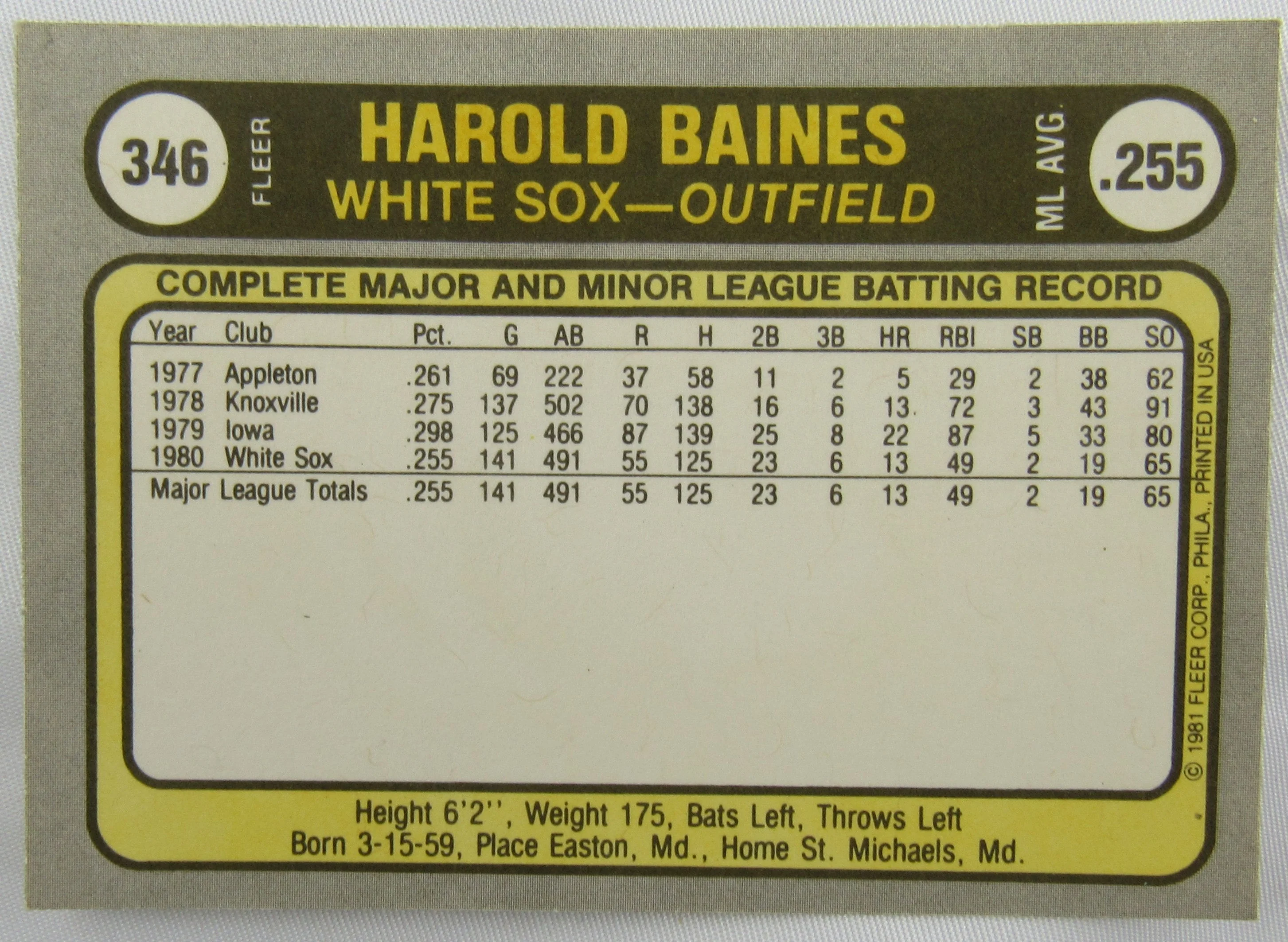1981 Fleer Harold Baines Baseball Card Lot - 3 Total - Blackless Printing Error... - Image 6
