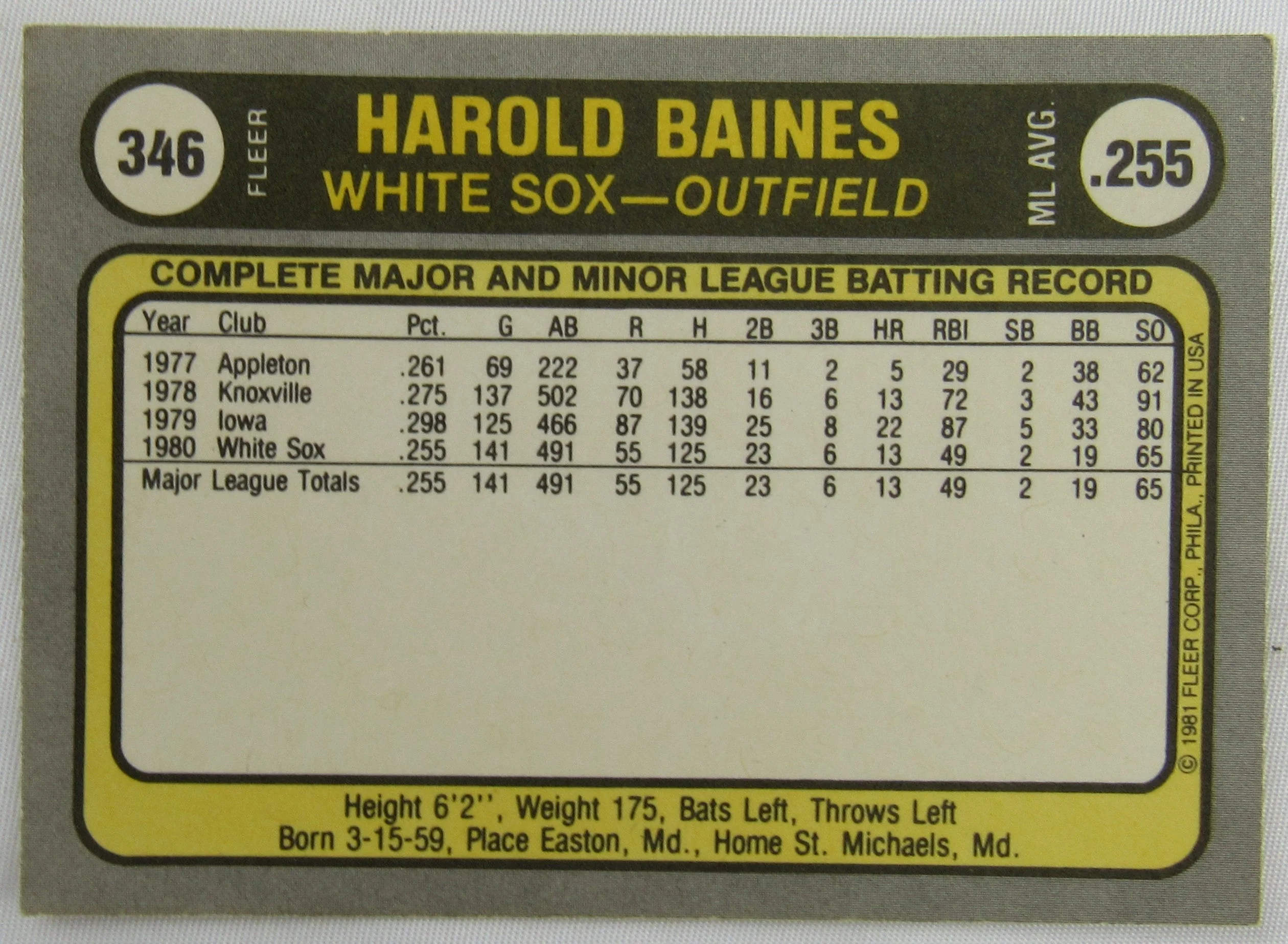 1981 Fleer Harold Baines Baseball Card Lot - 3 Total - Blackless Printing Error... - Image 8