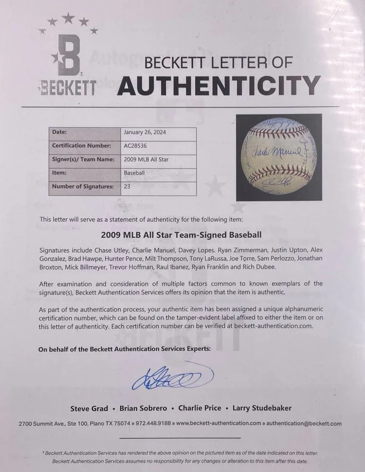 2009 MLB All Star (23) Multi Signed Official All Star Game Baseball BAS LOA - Image 7