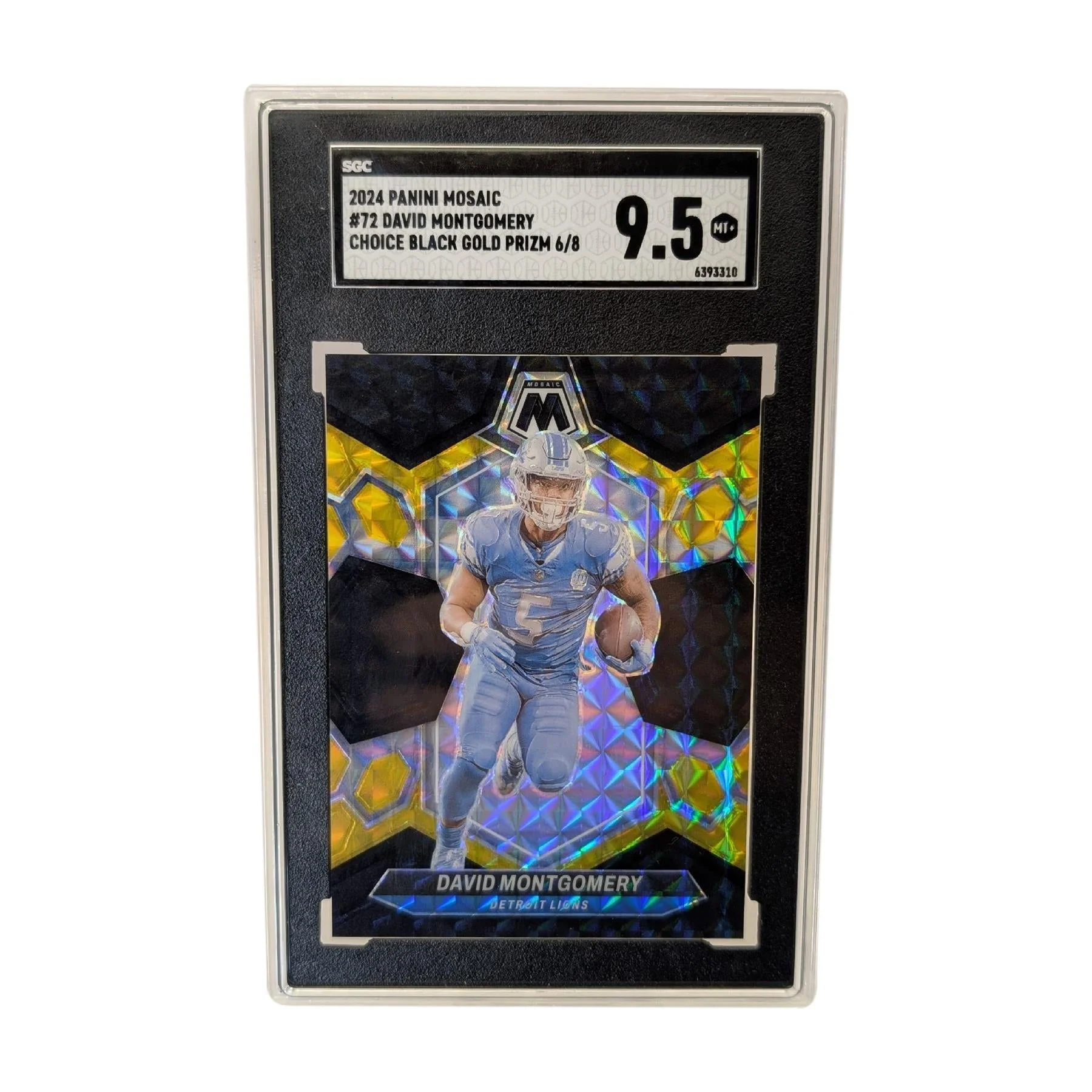 David Montgomery 2024 Panini Mosaic #72 Choice Black Gold Prizm 6/8 SGC 9.5 MT+