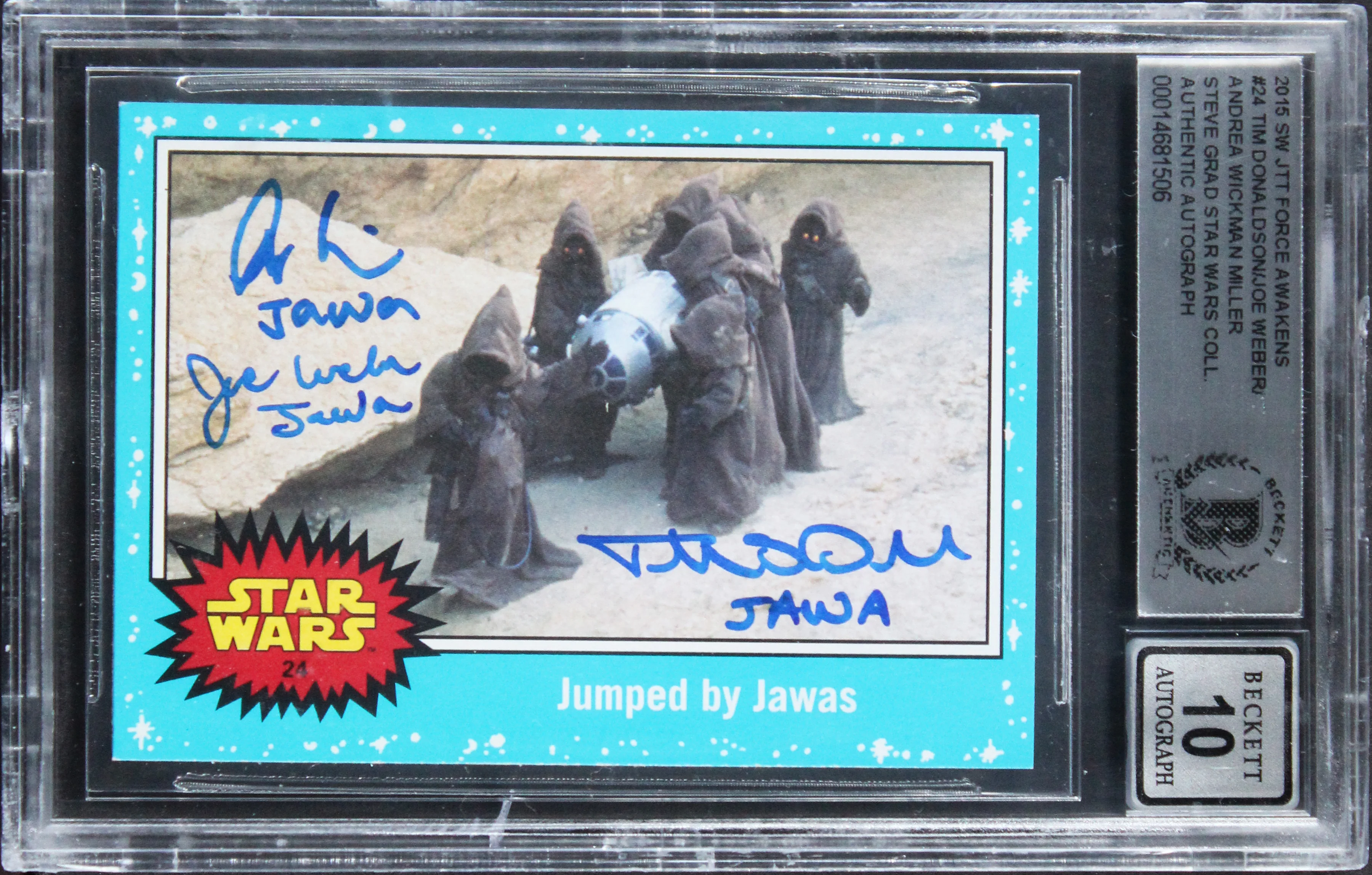 (3) Donaldson +2 "Jawa" Signed 2015 Star Wars JTTFA #24 Card Auto 10 BAS Slab - Image 2