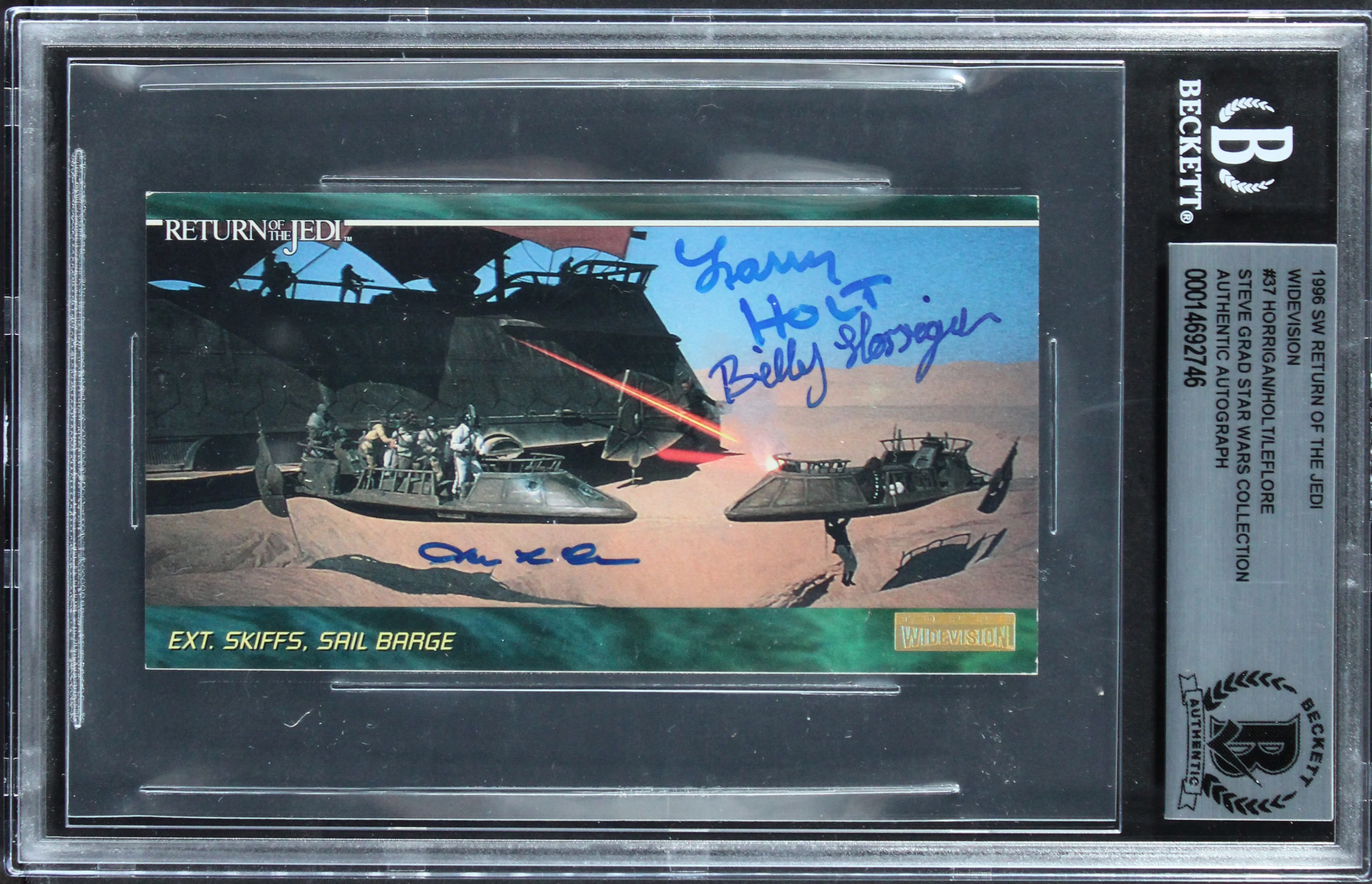 (3) Horrigan, Holt +1 Signed 1996 Star Wars ROTJ Widevision #37 Card BAS Slabbed - Image 2