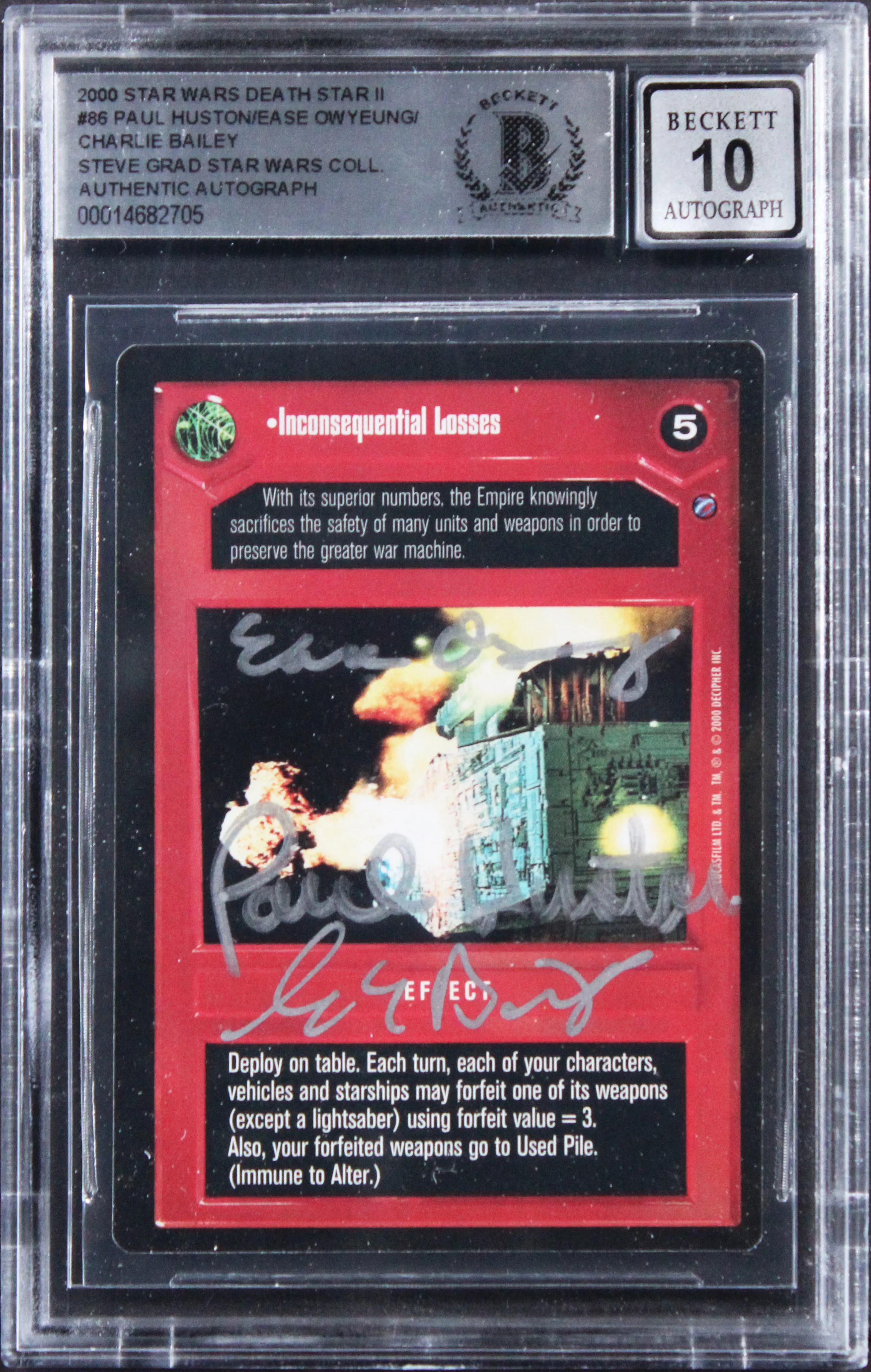 (3) Huston +2 Signed 1997 Star Wars Death Star II #86 Card Auto 10! BAS Slabbed - Image 2