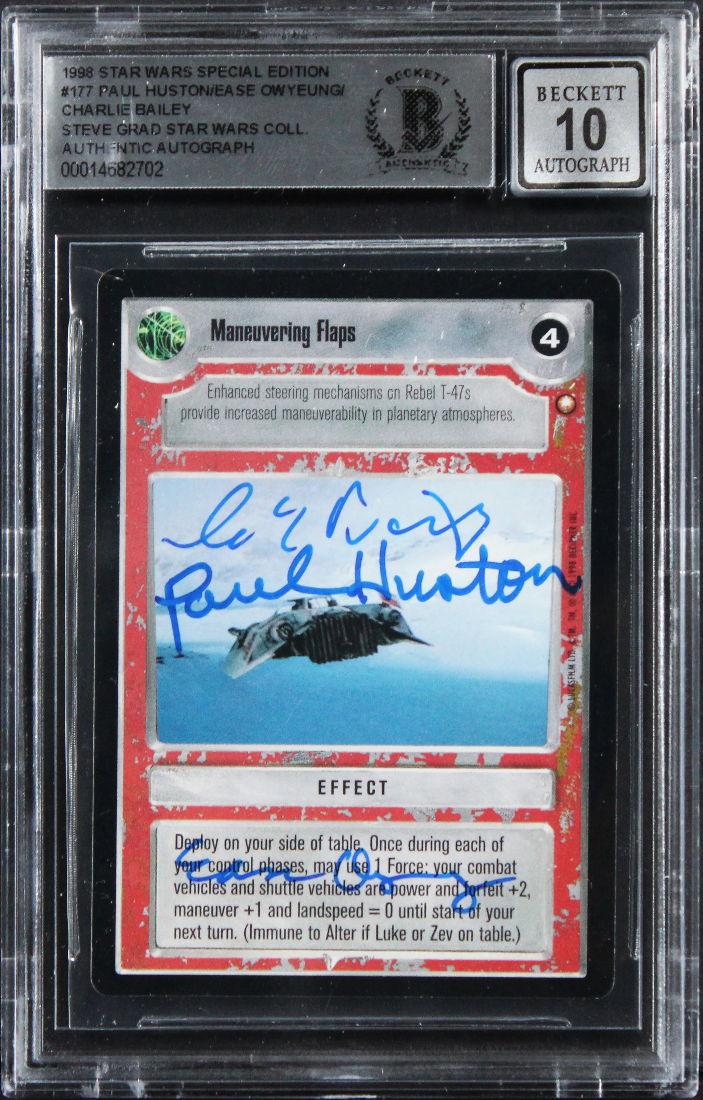 (3) Huston +2 Signed 1998 Star Wars SE #177 Card Auto Grade GM 10! BAS Slabbed