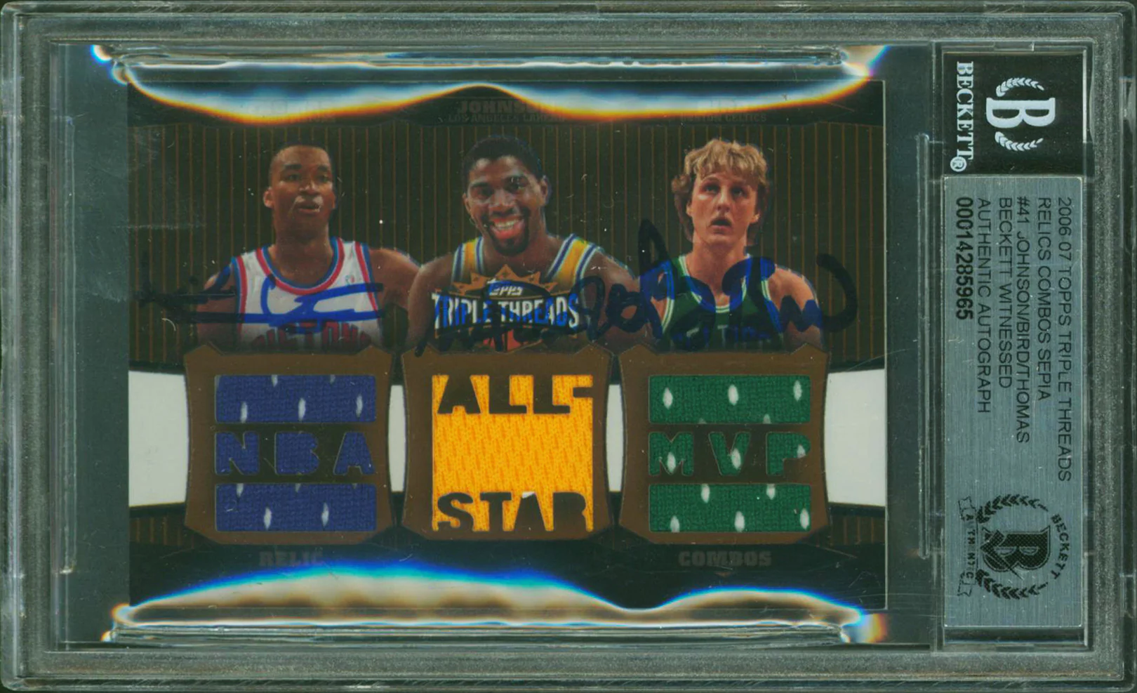 (3) Johnson, Bird & Thomas Signed '06 Topps Triple Threads Card Auto 10 BAS Slab - Image 2