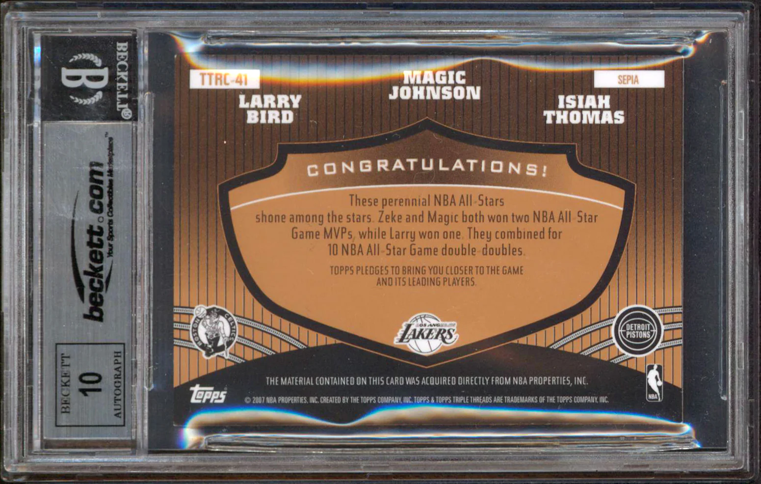 (3) Johnson, Bird & Thomas Signed '06 Topps Triple Threads Card Auto 10 BAS Slab - Image 3