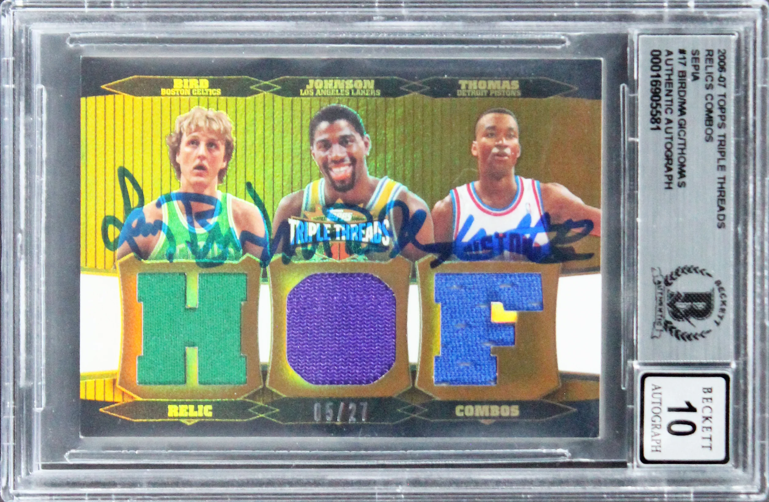 (3) Johnson, Bird & Thomas Signed 2006 Topps TTR #17 Card Auto 10 BAS Slabbed 2 - Image 2
