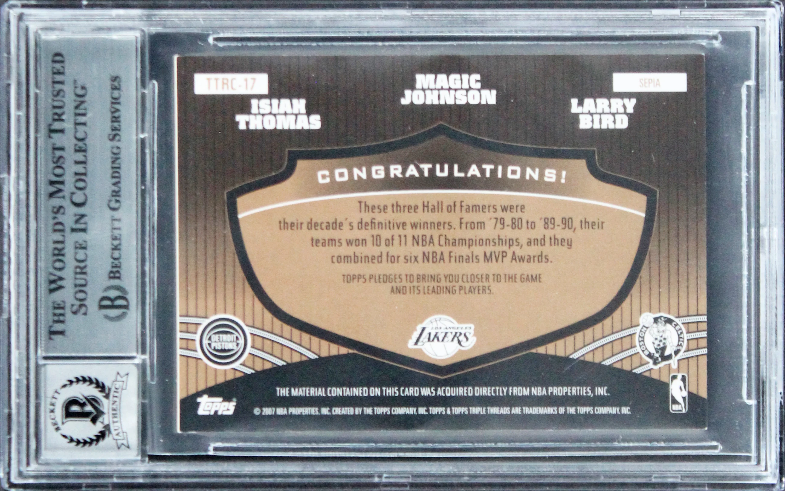 (3) Johnson, Bird & Thomas Signed 2006 Topps TTR #17 Card Auto 10 BAS Slabbed 2 - Image 3