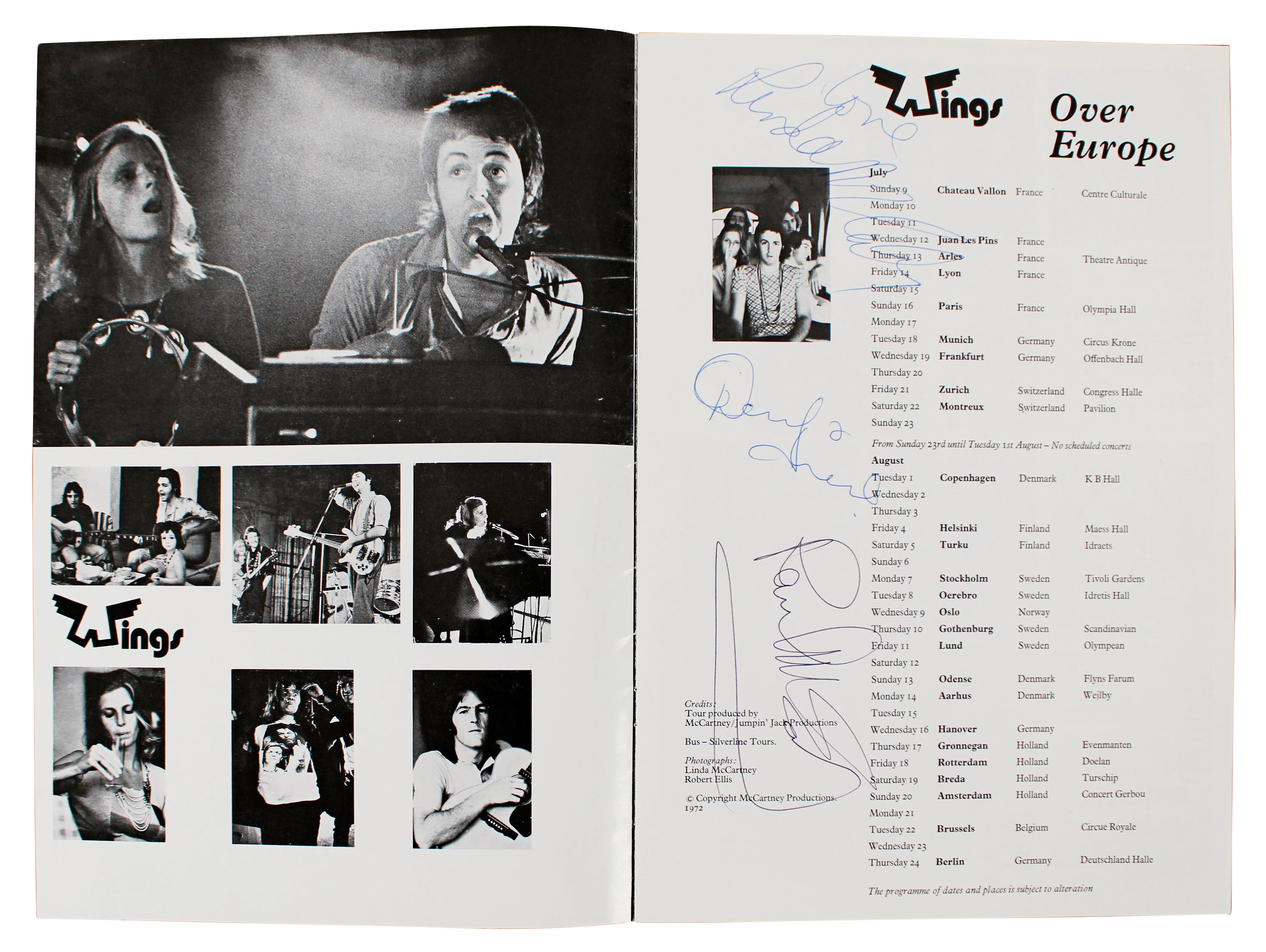 (3) Linda & Paul McCartney, Denny Lane Signed Wings Over Europe Tour Program BAS - Image 7