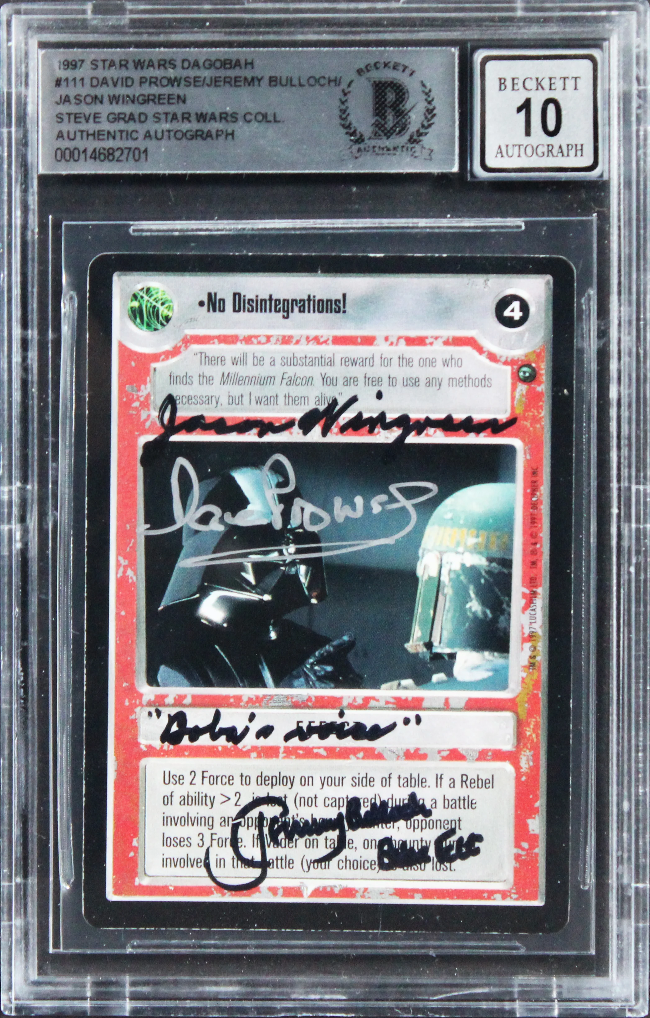 (3) Prowse +2 "2x Insc" Signed 1997 Star Wars CC #101 Card Auto 10! BAS Slabbed - Image 2