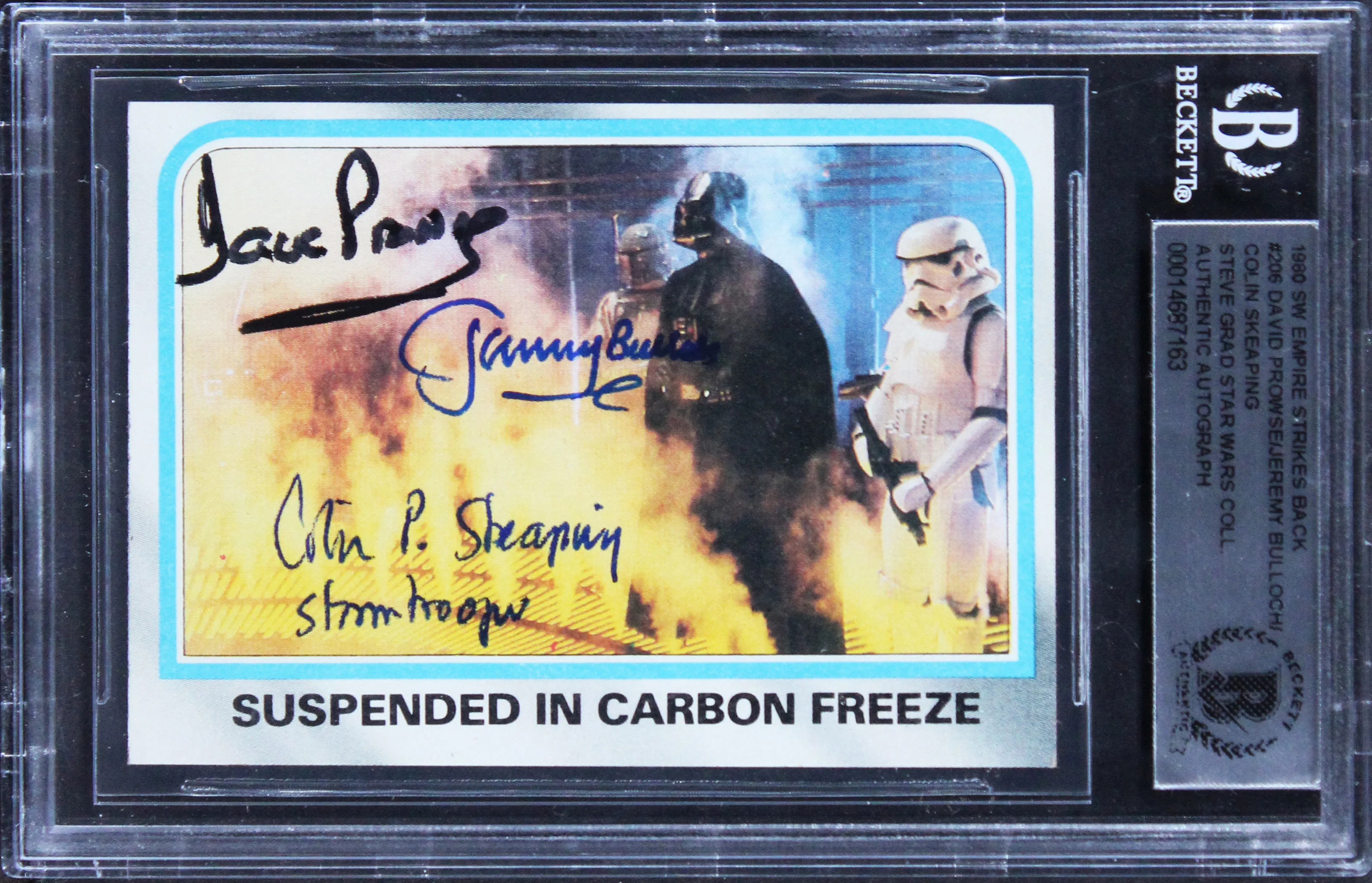 (3) Prowse, Bulloch, Sheaping Signed 1980 Star Wars ESB #206 Card BAS Slabbed - Image 2