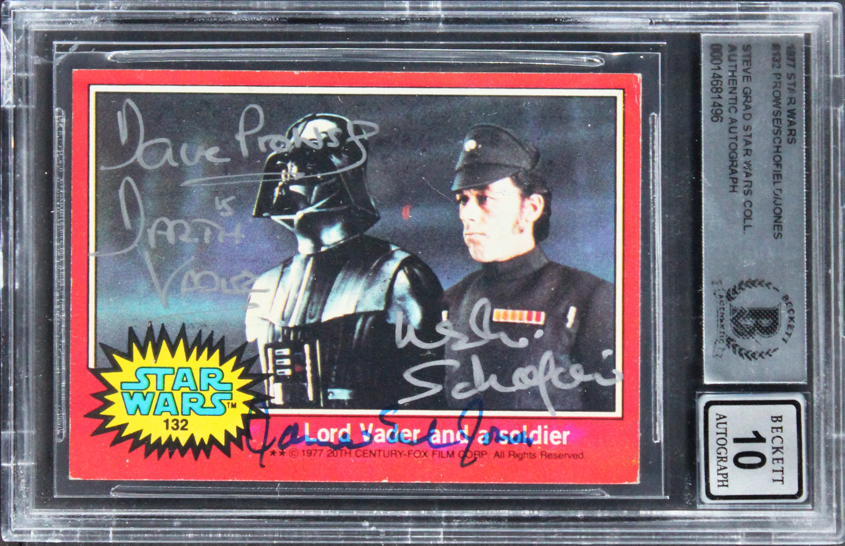 (3) Prowse, Jones, Schofiel Signed 1977 Star Wars #132 Card Auto 10! BAS Slab - Image 2