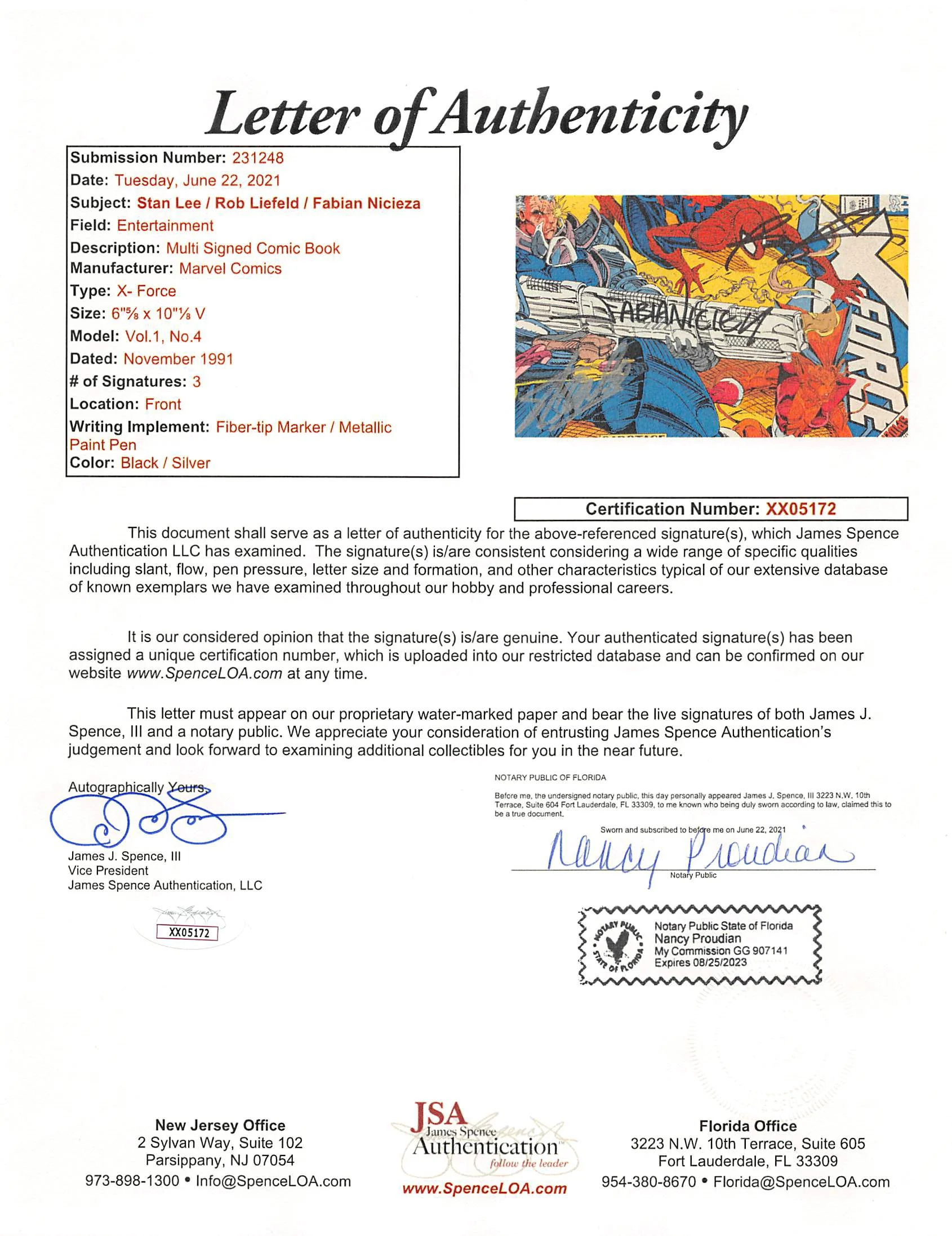 (3) Stan Lee, Liefeld & Nicieza Authentic Signed X-Force #4 Comic JSA #XX05172 - Image 8