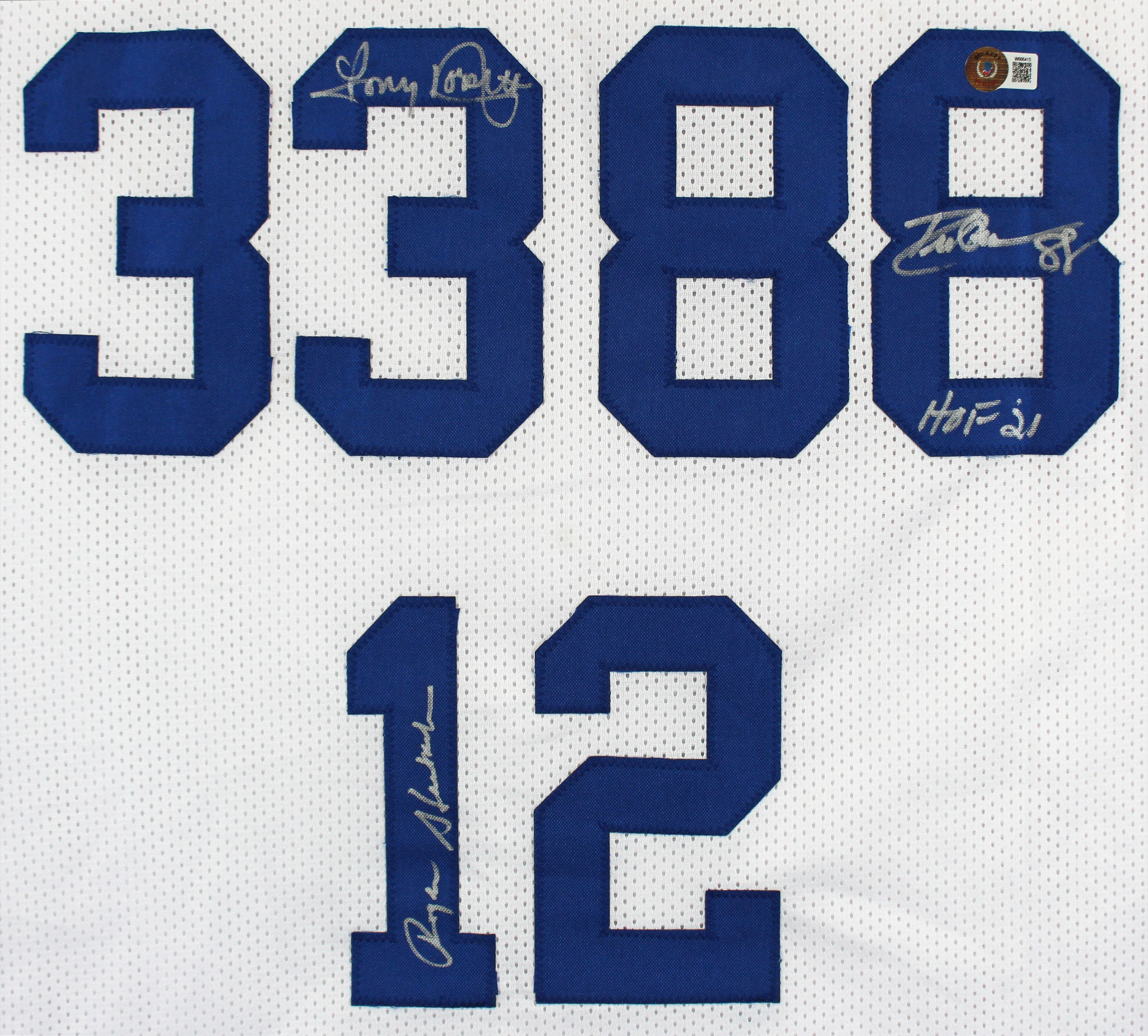 (3) Staubach, Dorsett & Pearson Signed White Pro Style Jersey BAS Witnessed - Image 3
