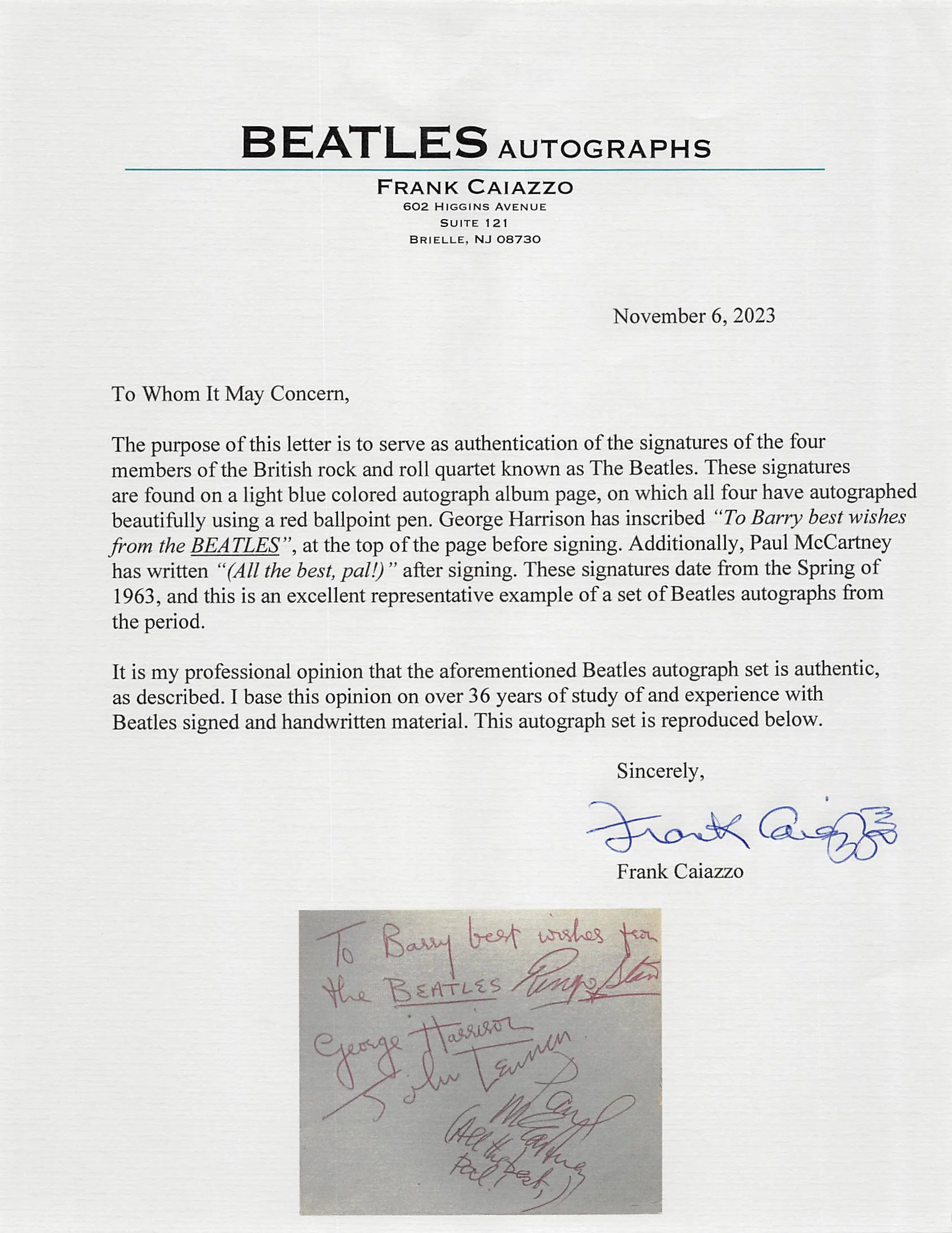 (4) Lennon, McCartney, Harrison & Starr Signed 3.85x4.5 Cut Sig Auto 10 BAS Slab - Image 5