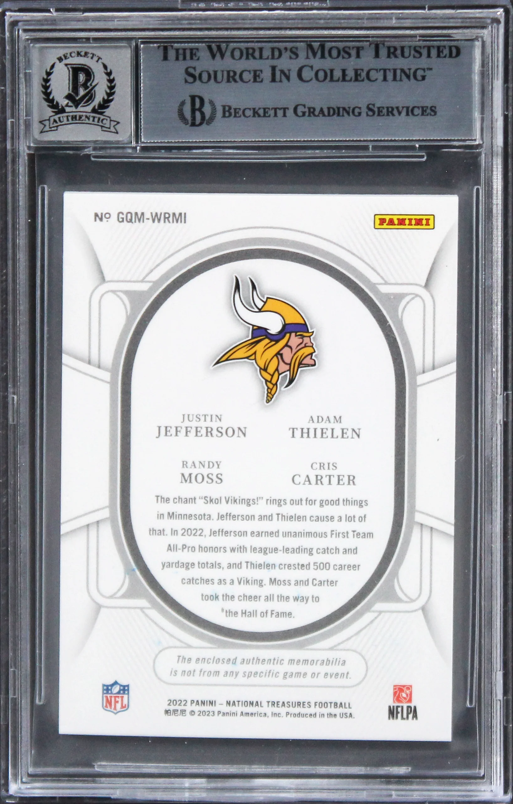 (4) Moss, Carter, Jefferson & Thielen Signed 2022 NT 13/99 Card Auto 10 BAS Slab - Image 3