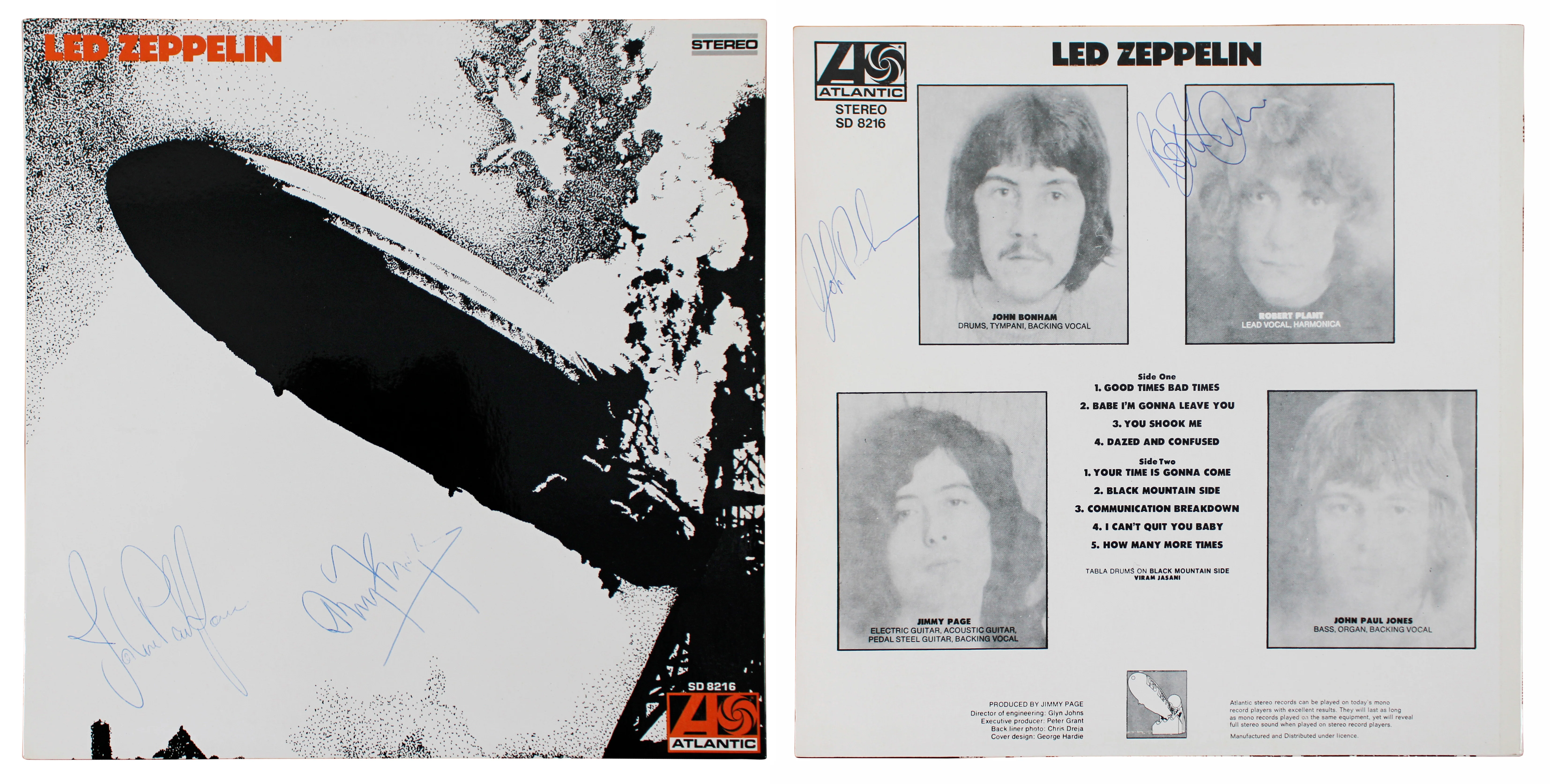 (4) Page, Plant, Bonham & Jones Signed Led Zepplin I Album Cover w Vinyl BAS JSA - Image 2