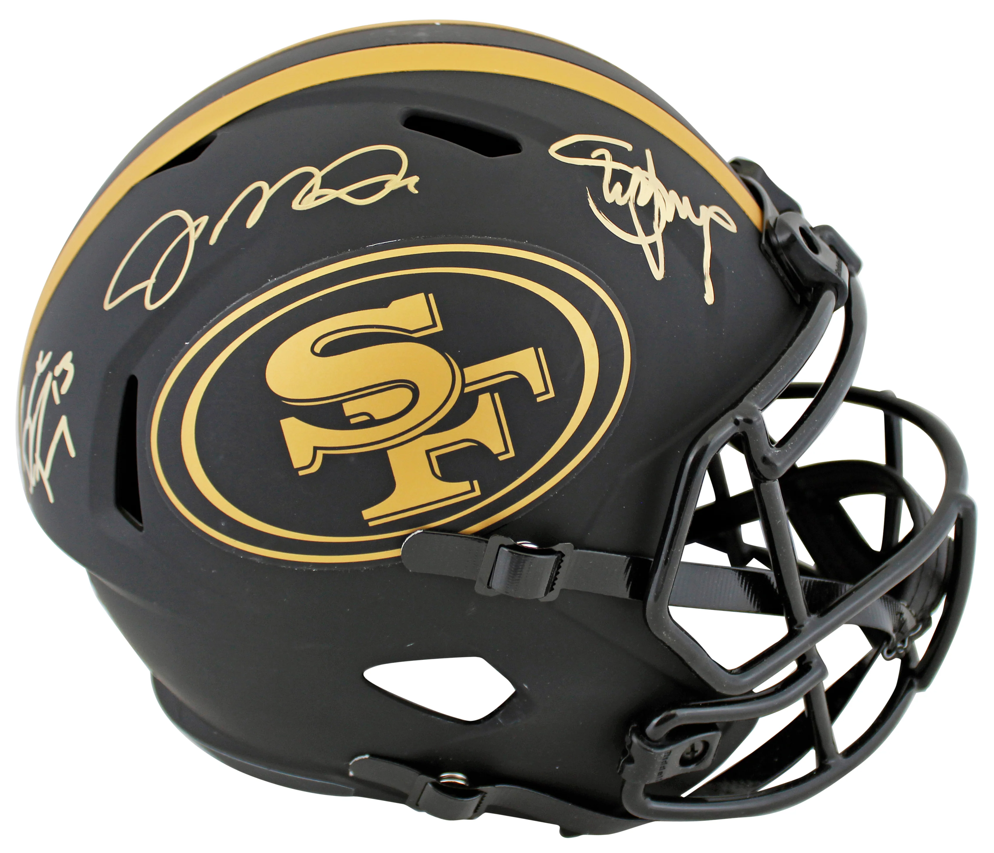49ers (3) Purdy, Montana & Young Signed Eclipse F/S Speed Rep Helmet BAS & Fan - Image 2