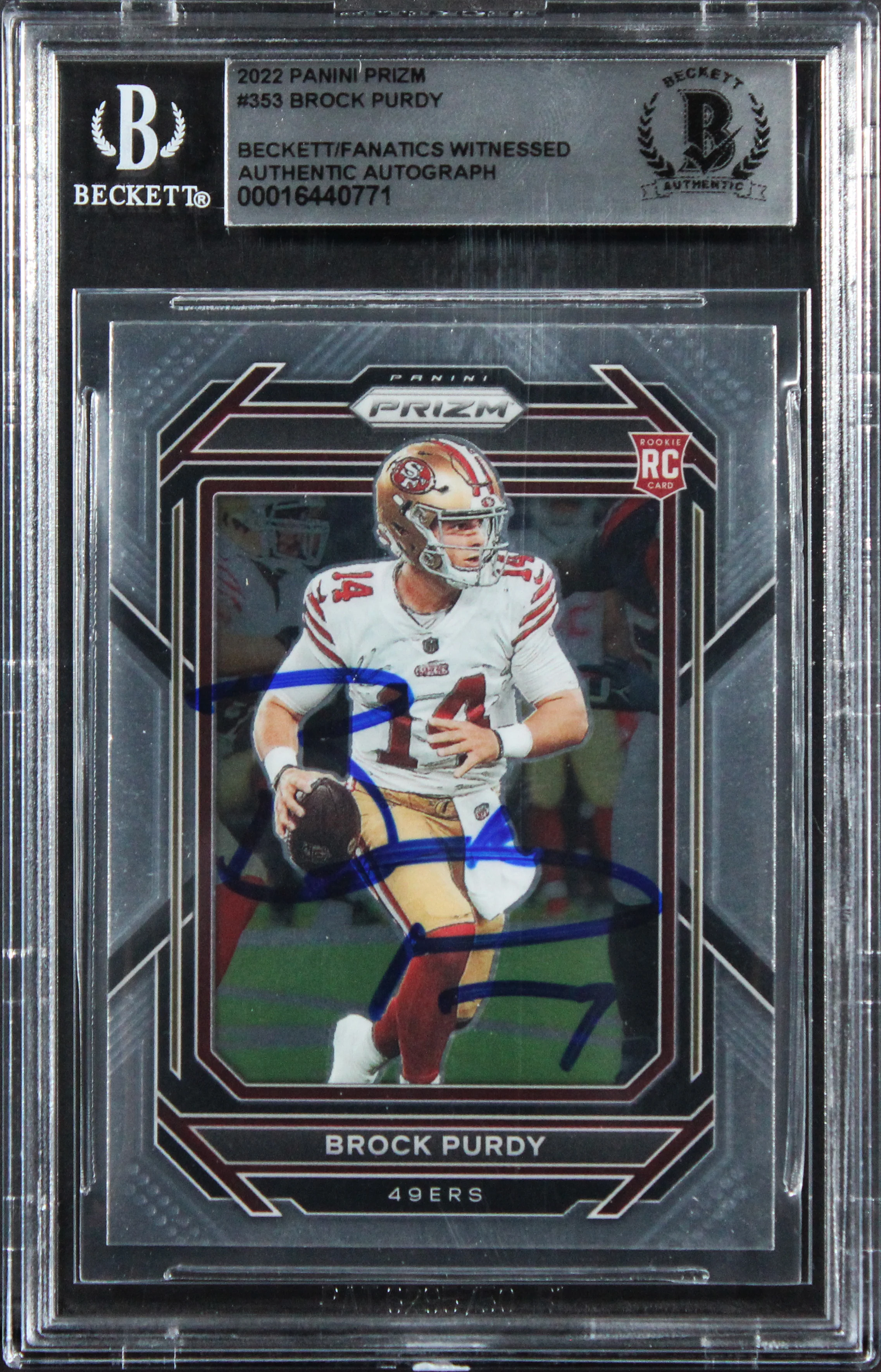 49ers Brock Purdy 2022 Panini Prizm #353 Rookie Card Autographed BAS Slabbed - Image 2