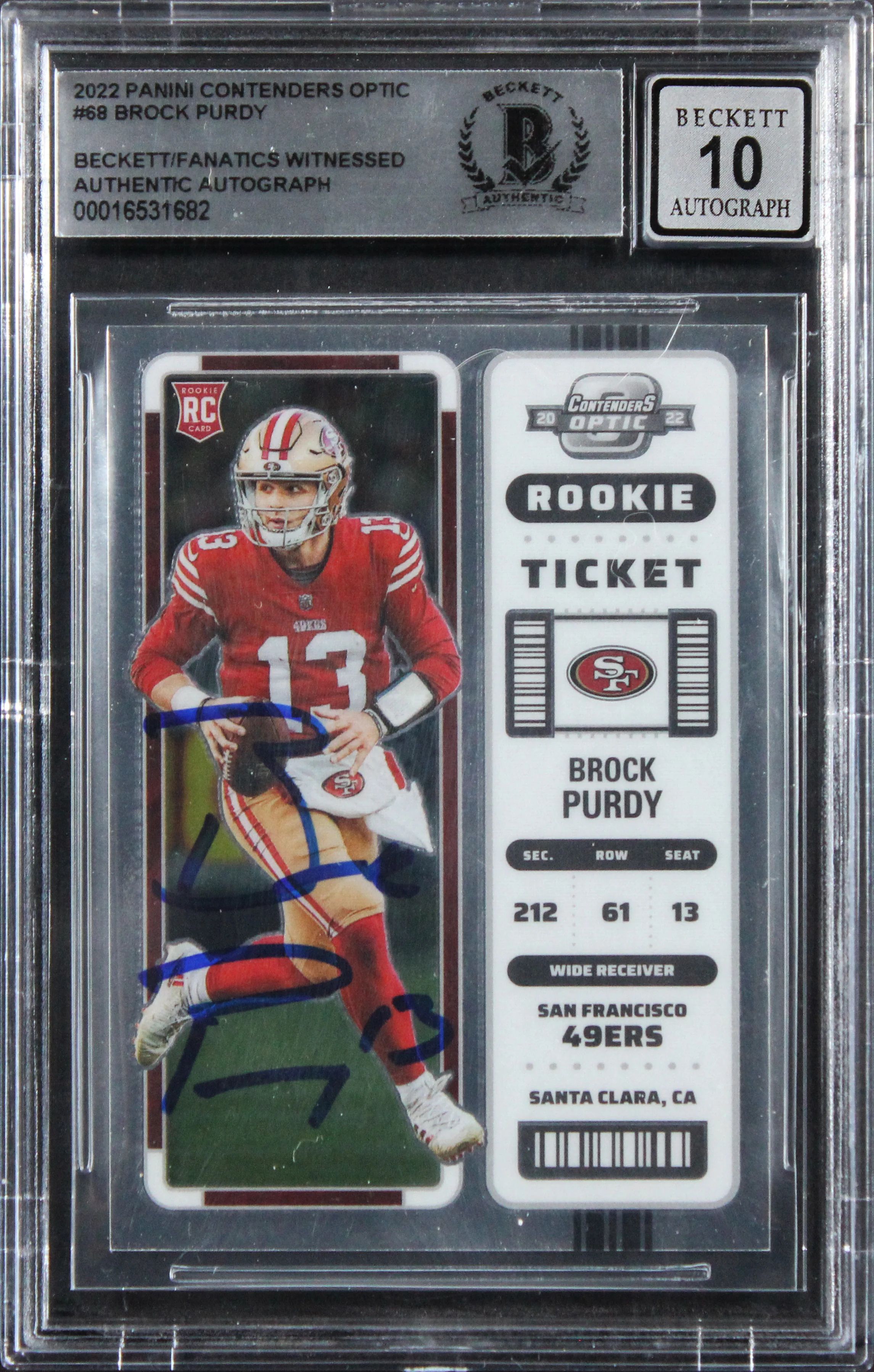 49ers Brock Purdy Signed 2022 Panini Contenders #68 RC Card Auto 10! BAS Slabbed - Image 2
