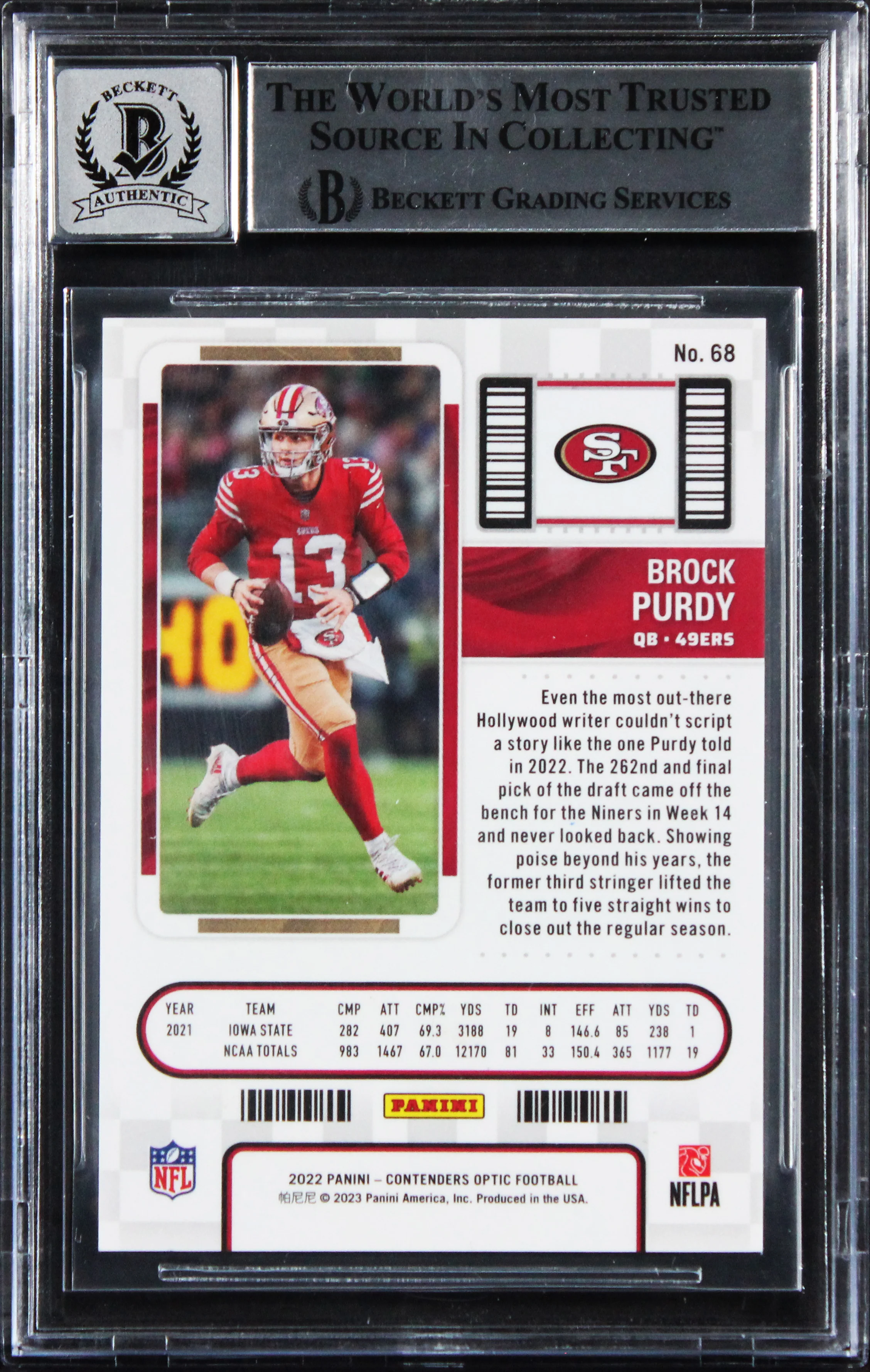 49ers Brock Purdy Signed 2022 Panini Contenders #68 RC Card Auto 10! BAS Slabbed - Image 3