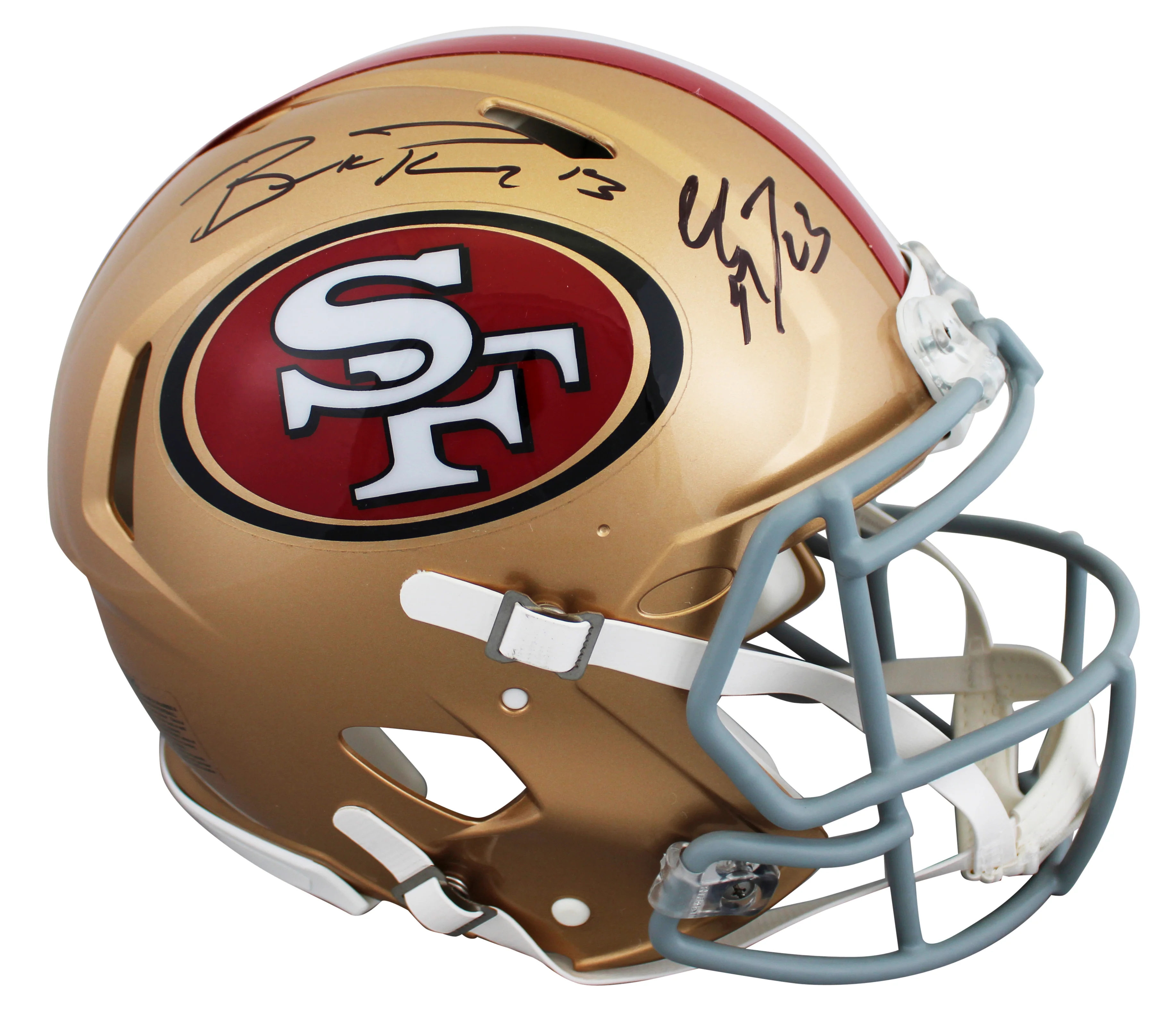 49ers Christian McCaffrey & Brock Purdy Signed F/S Speed Proline Helmet Fanatics - Image 2