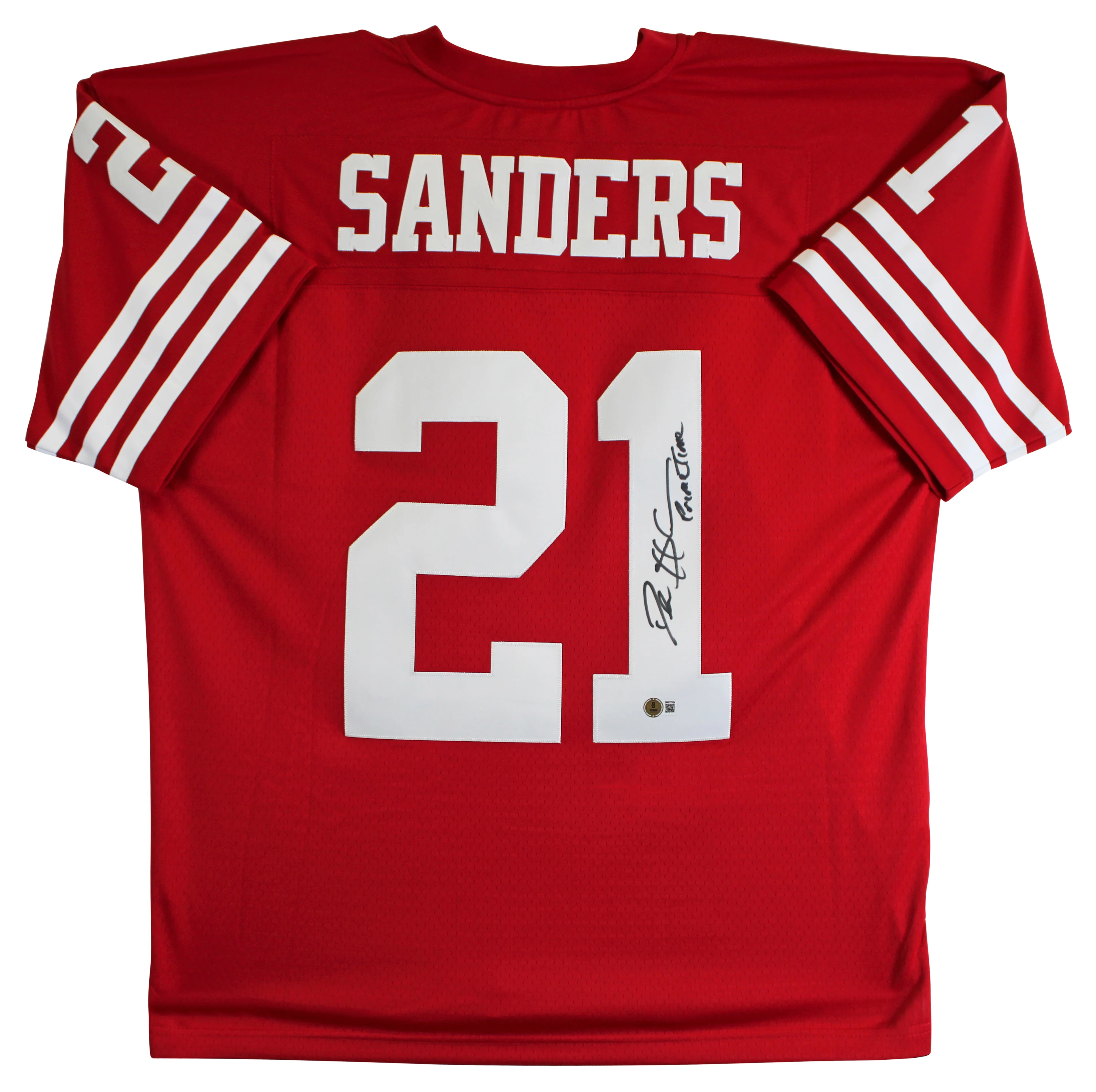 49ers Deion Sanders "Primetime" Authentic Signed Red M&N TB Jersey BAS Witnessed - Image 3