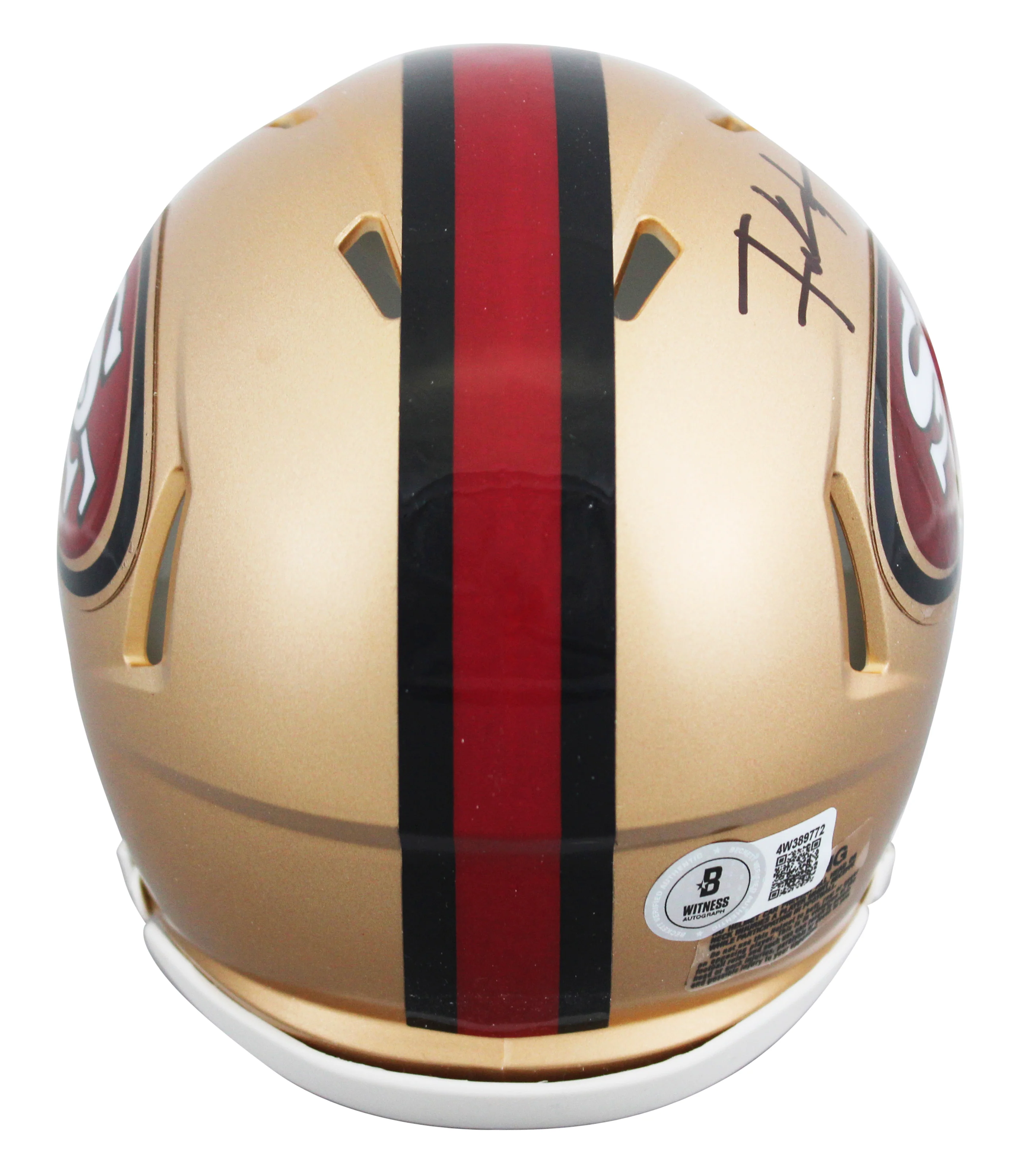 49ers Frank Gore Signed 1996-08 TB Speed Mini Helmet W/ Case BAS Witnessed - Image 4