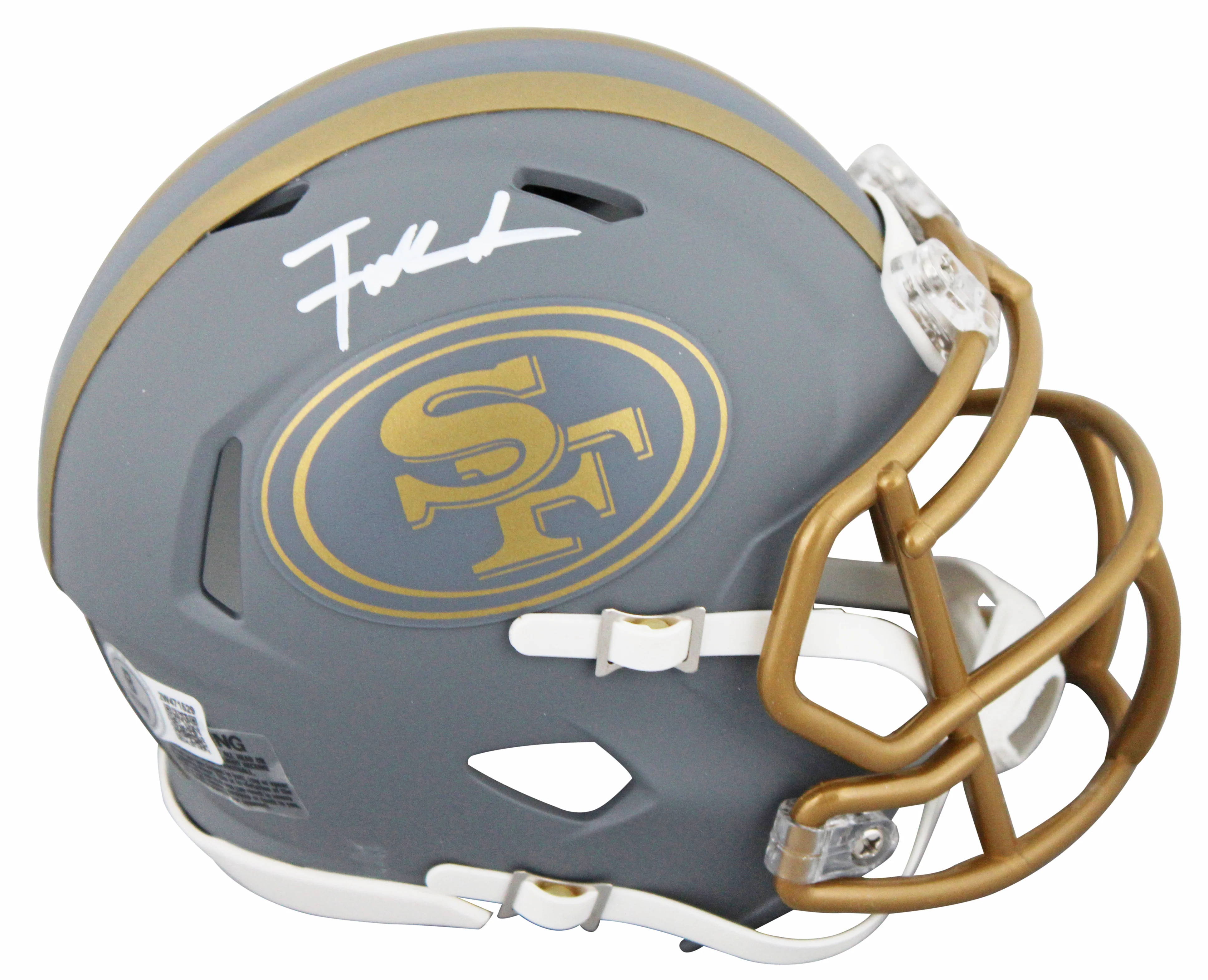 49ers Frank Gore Signed Slate Speed Mini Helmet W/ Case w/ White Sig BAS Witness - Image 3