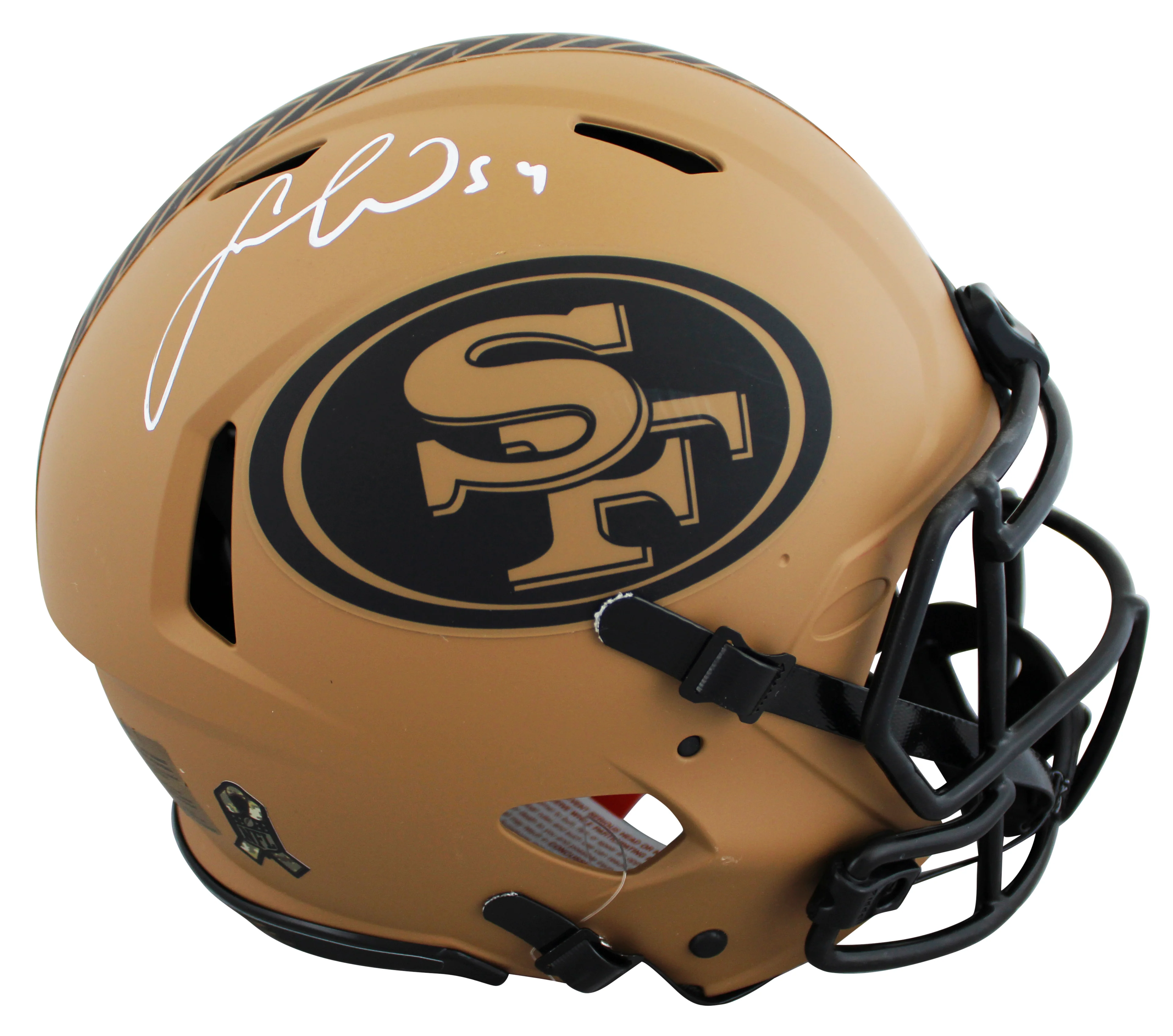 49ers Fred Warner Signed Salute To Service II F/S Speed Proline Helmet BAS - Image 2