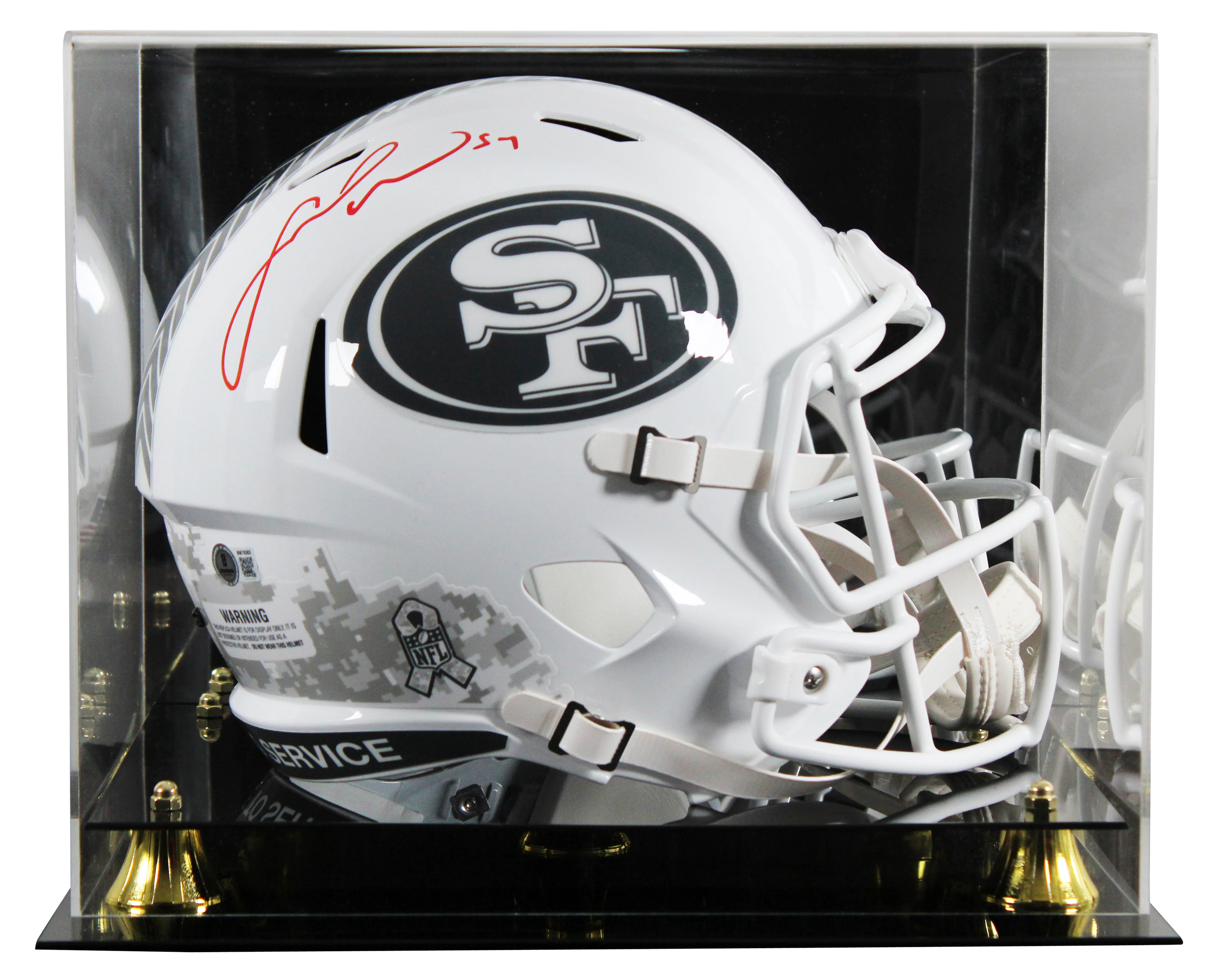49ers Fred Warner Signed STS III Full Size Speed Rep Helmet W/ Case BAS