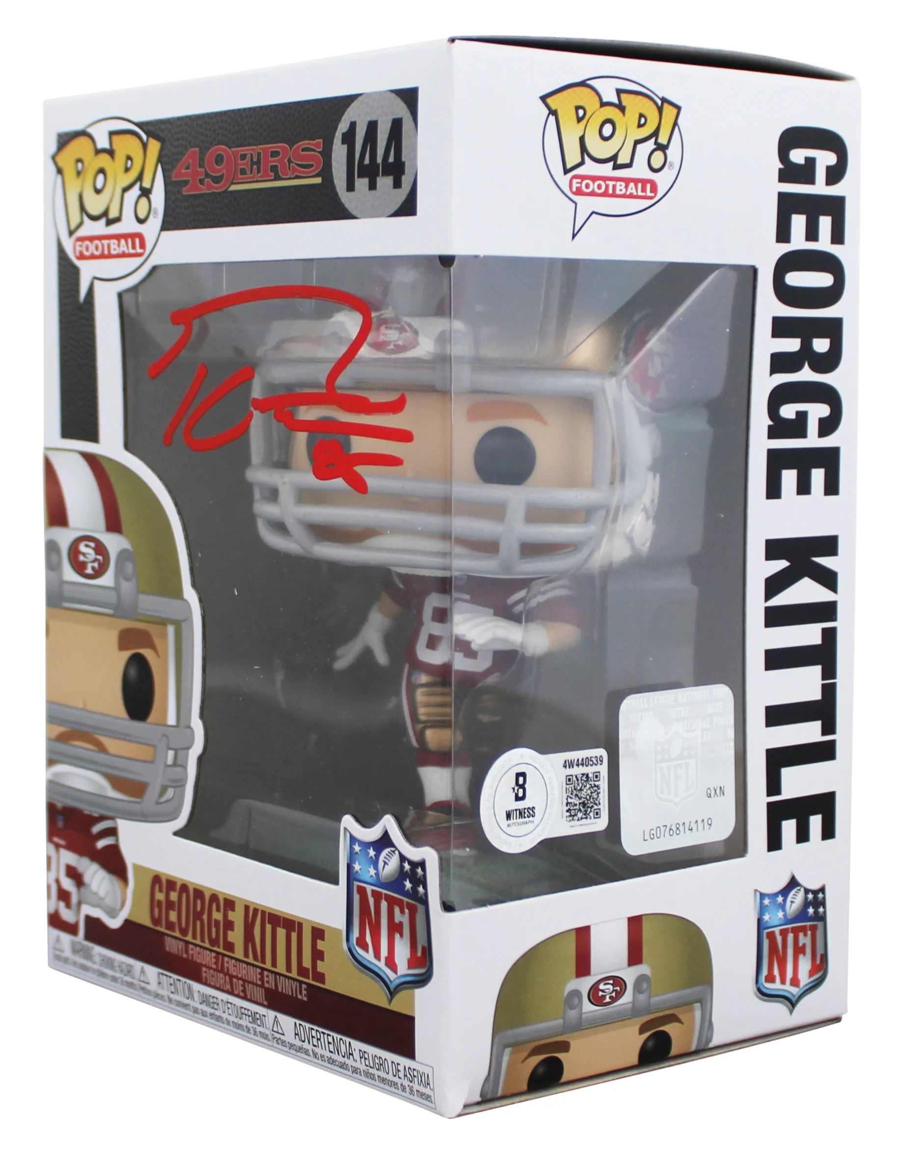 49ers George Kittle Authentic Signed #144 Funko Pop Figure w/ Red Sig BAS Wit - Image 3