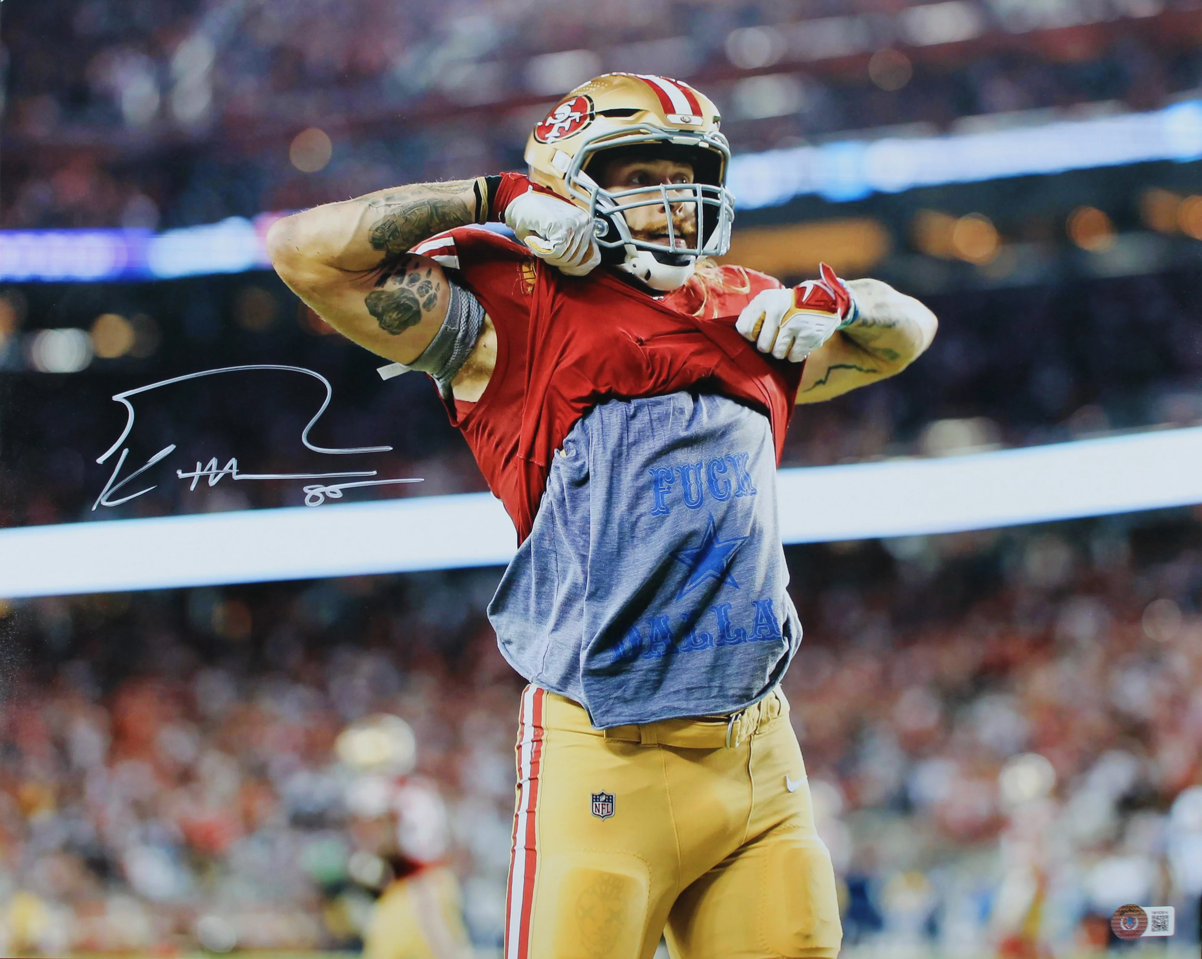 49ers George Kittle Signed 16x20 Horizontal "F The Cowboys" Photo BAS Witnessed - Image 2