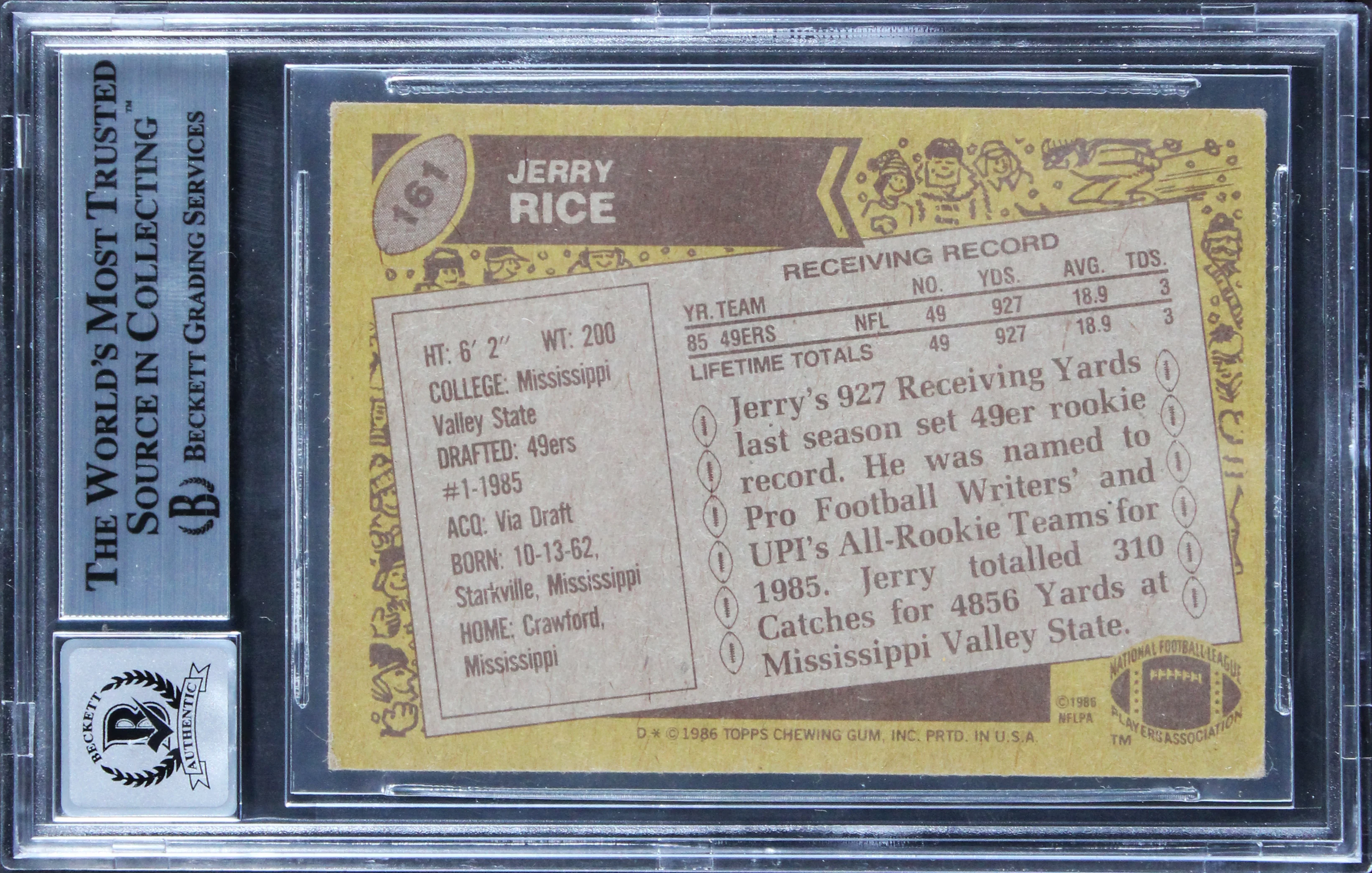 49ers Jerry Rice "HOF 2010" Signed 1986 Topps #161 RC Card Auto 10 BAS Slabbed 3 - Image 3